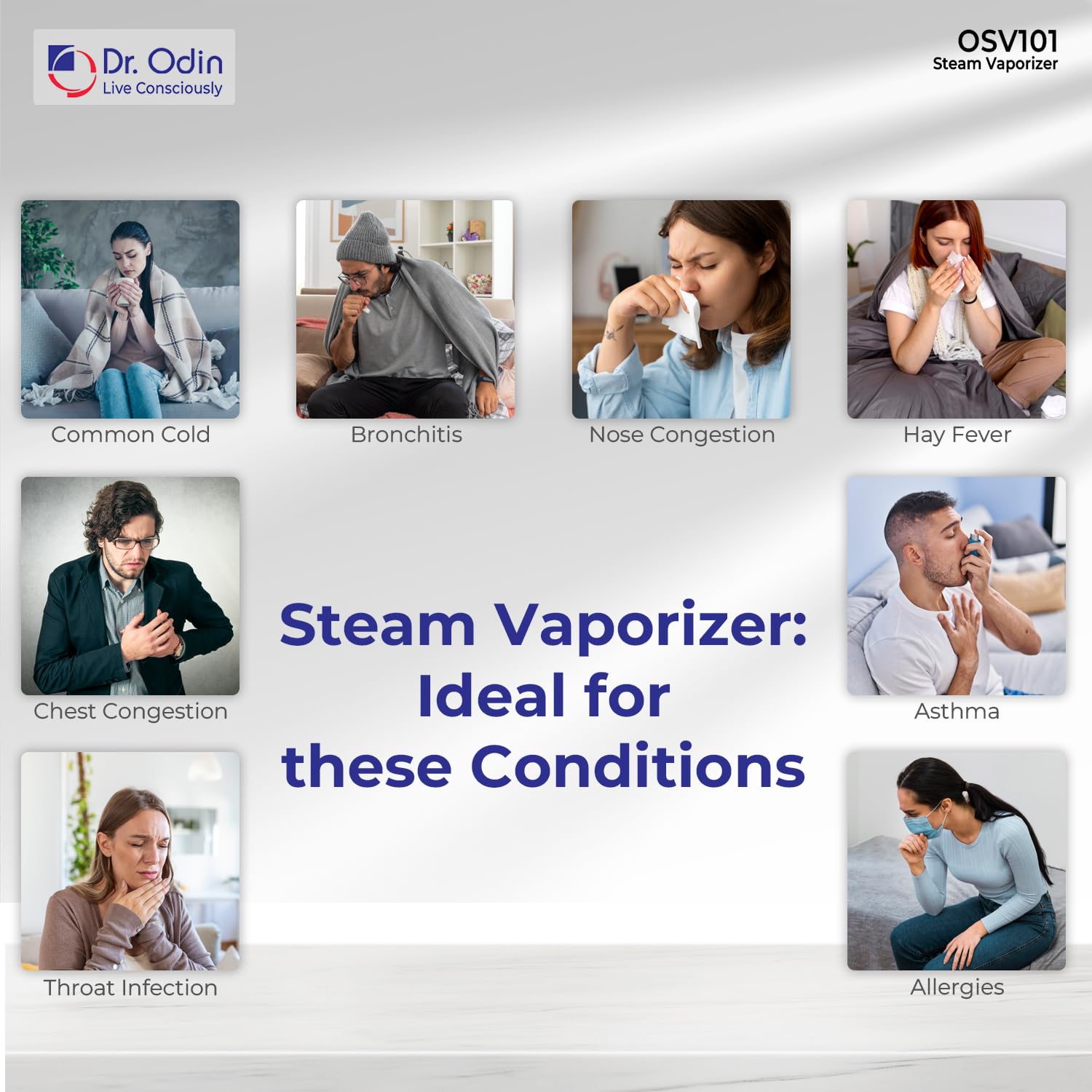 Dr. Odin OSV 101 Single Layer Steamer Vaporizer for Cold, Cough & Sinus Relief | Facial Steam Inhaler for Congestion & Breathing Support | Portable Personal Steam Therapy Device for Home & Travel (White & Blue)