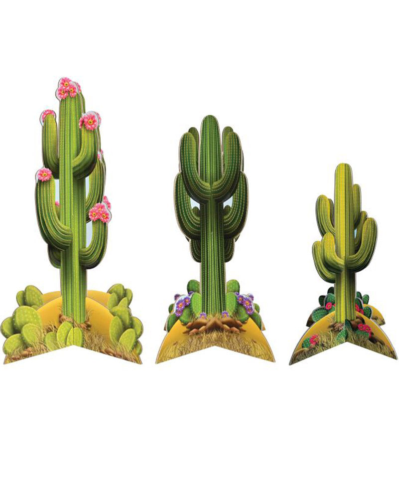 3D Cactus Centerpieces for Table Decor - Pack of 3 Artificial Succulent Plants for Wedding, Party, Home & Office Decoration