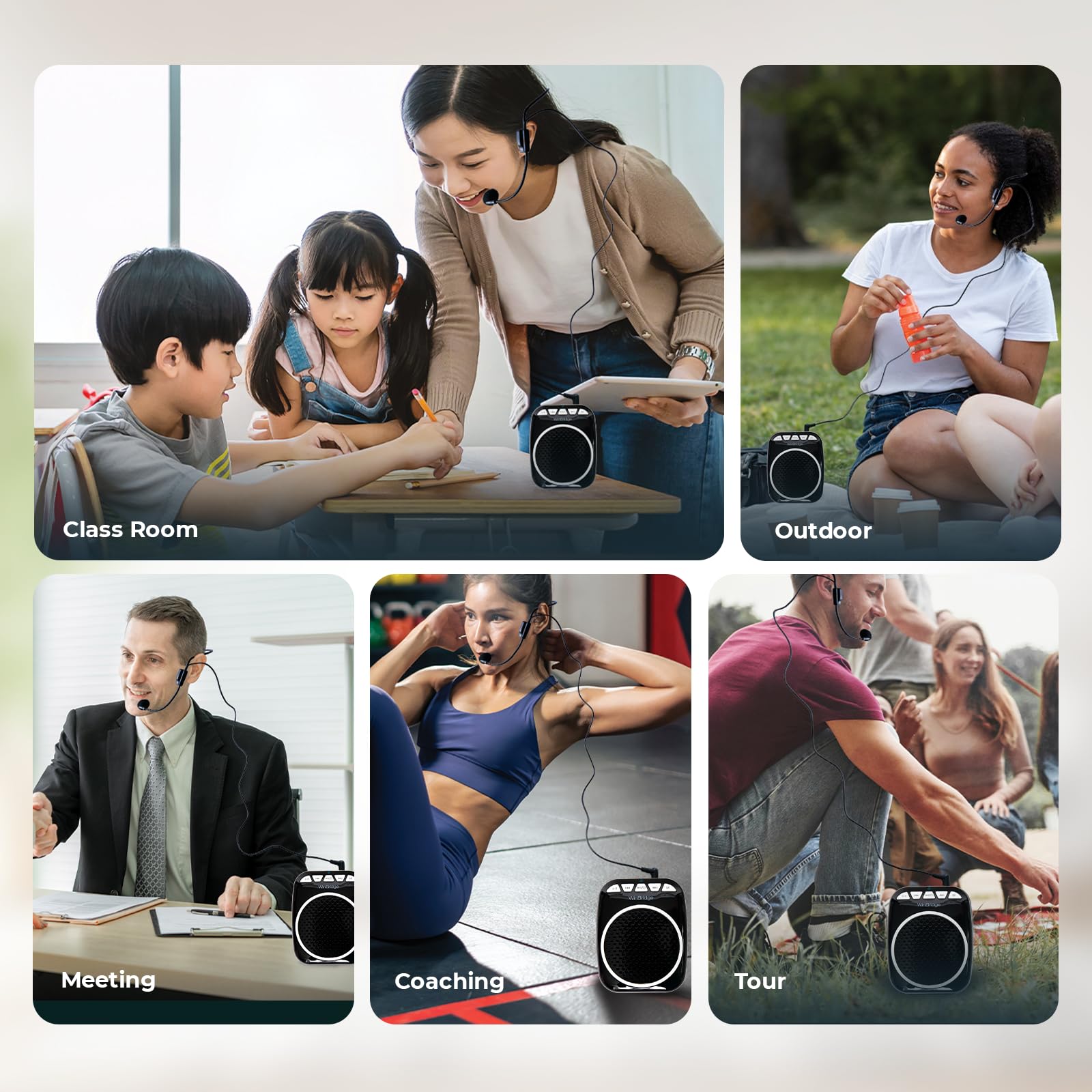 WinBridge WB001 Portable Voice Amplifier with Wireless Headset Microphone - Rechargeable Personal Speaker & Megaphone for Teachers, Coaches, Tour Guides, Presentations - Ideal for Classrooms, Outdoor Events, Public Speaking & Senior Communication