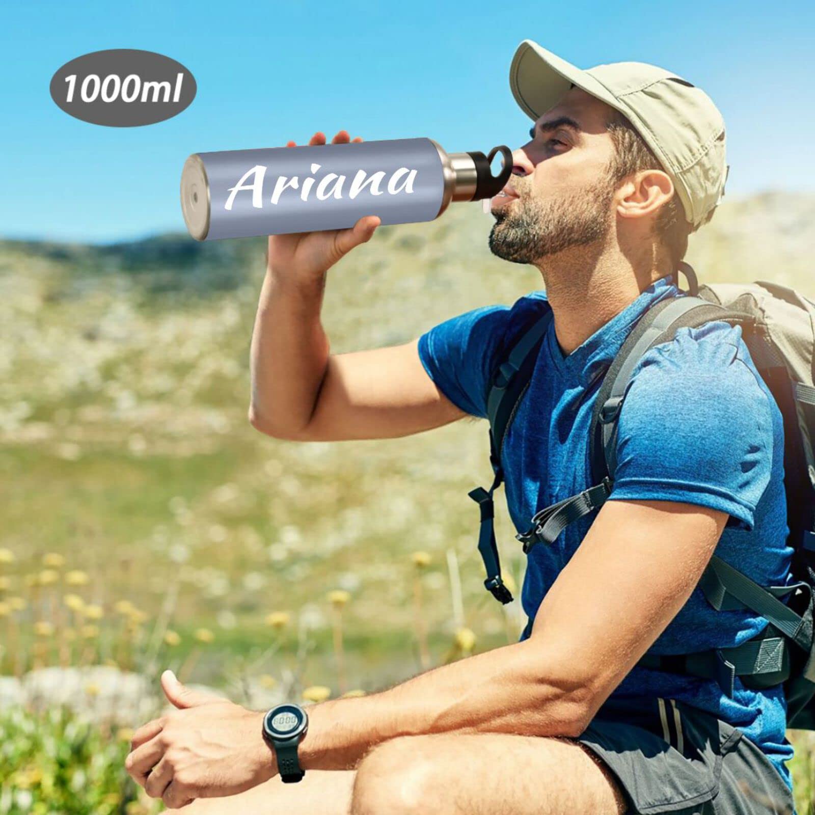 Custom 20oz Insulated Sports Water Bottle with Straw Lid - Personalized Blue Grey Vacuum Flask for Men, Women & Kids - Perfect for Gym, Hiking, School & Office Hydration