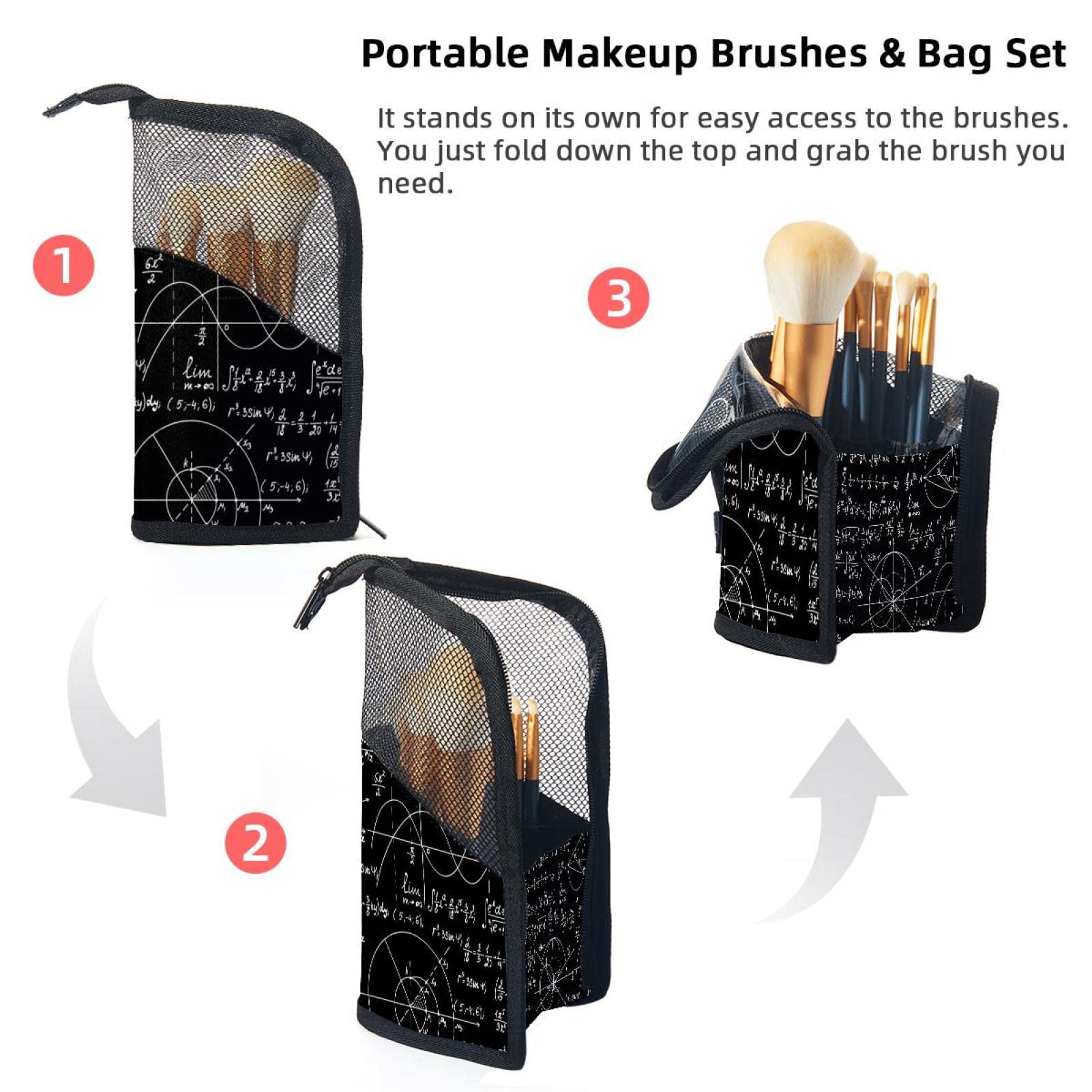 12-Piece Makeup Brush Organizer Bag with Black Background - Portable Travel Brush Holder Case for Professional & Home Makeup Artists