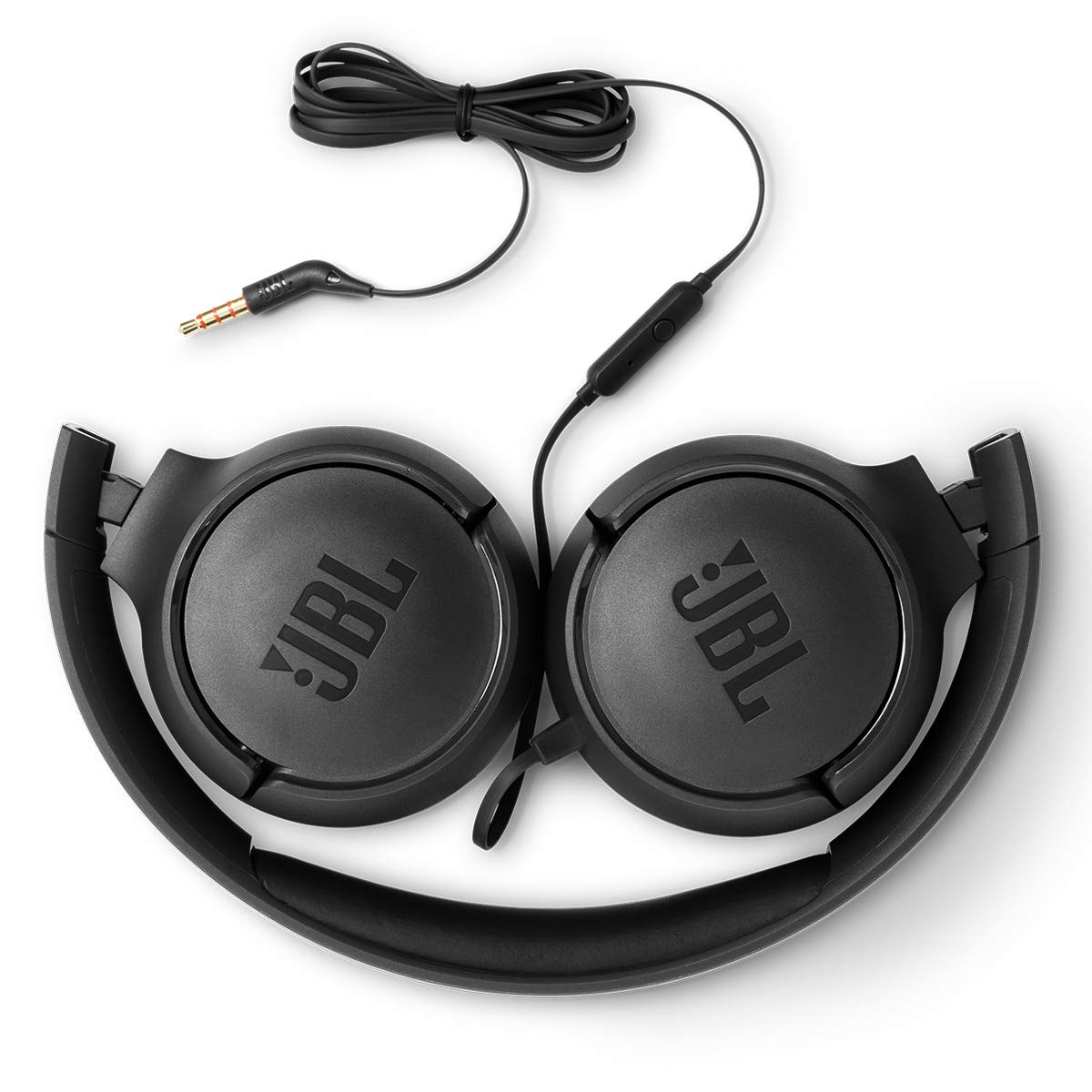 JBL Tune 500 Wired On-Ear Headphones with Pure Bass Sound - 1-Button Remote & Mic, Tangle-Free Flat Cable, Lightweight Foldable Design (Black) - Perfect for Commuting, Workouts & Travel