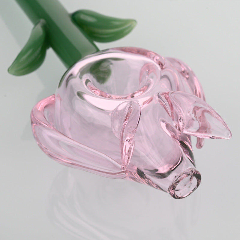 Pink Glass Rose Smoking Pipe - Handmade Tobacco & Dry Herb Pipe for Relaxation & Gifting
