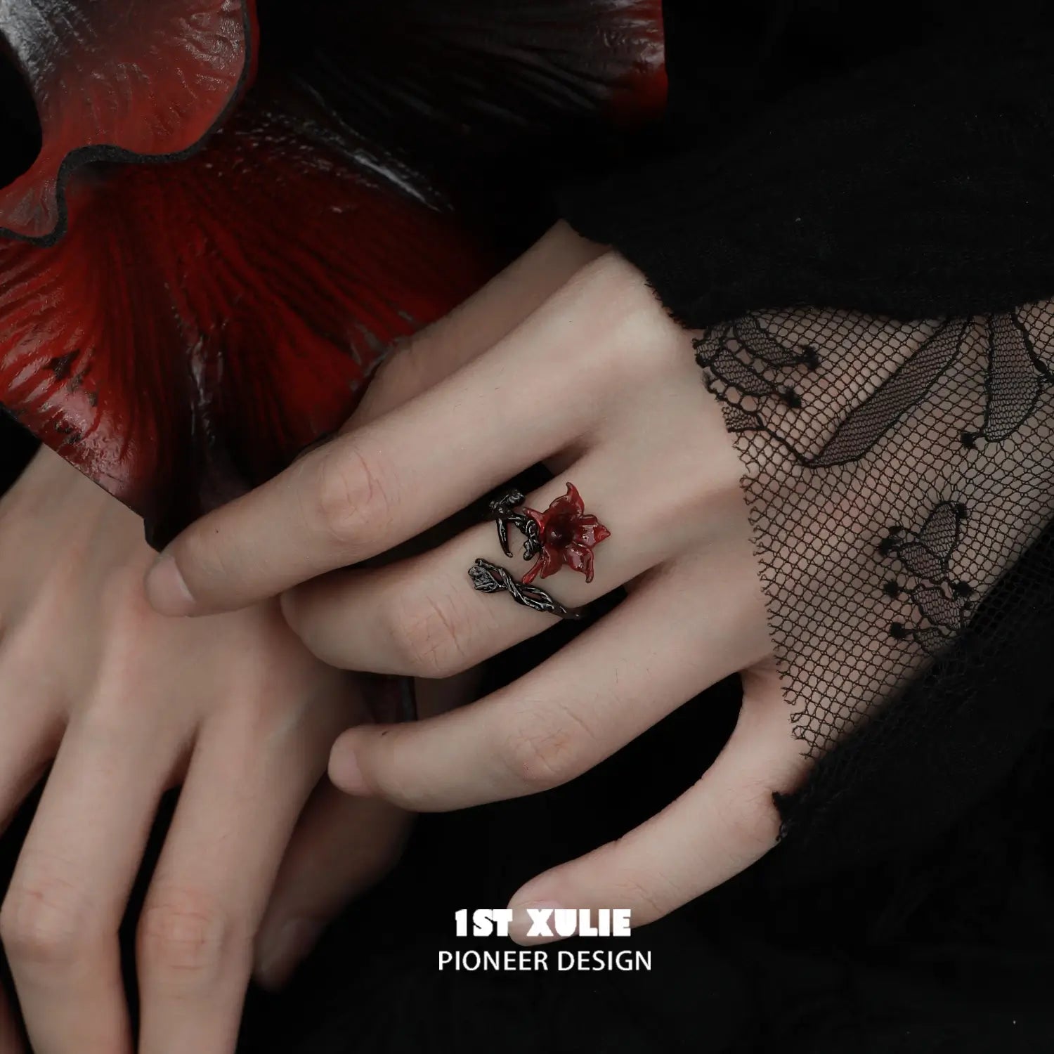 Bloody Datura S925 Sterling Silver Ring for Women - Gothic Style Jewelry for Halloween, Cosplay & Dark Fashion