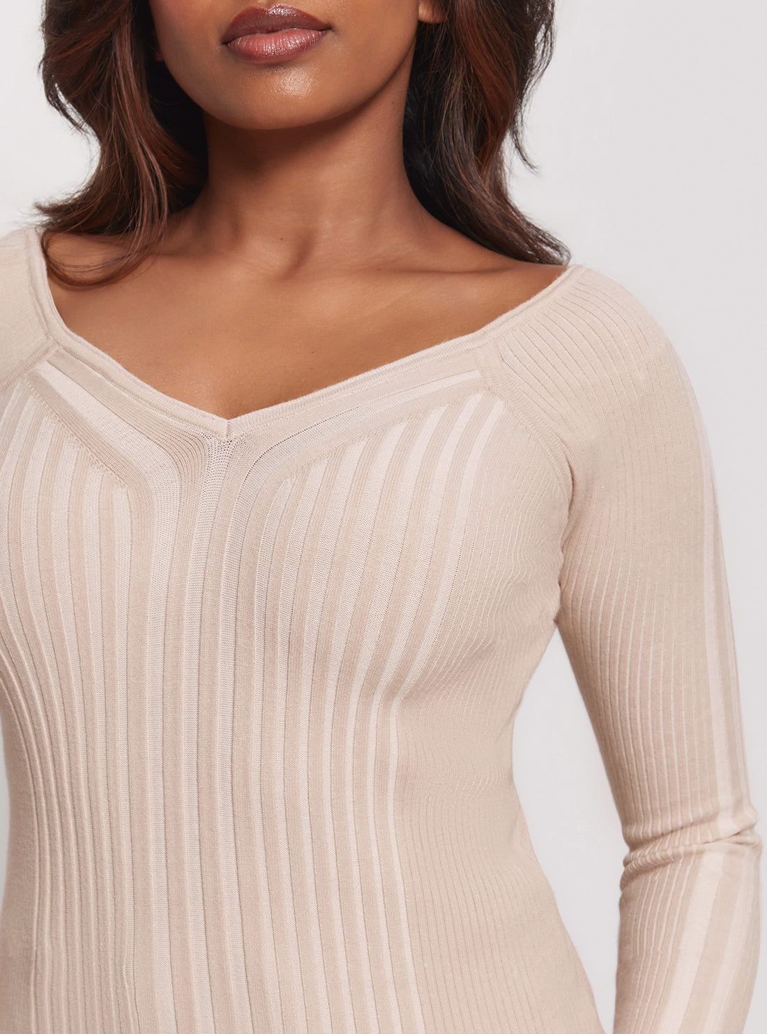 Beige Allie Long Sleeve Knit Top for Women - Soft Comfortable Turtleneck Sweater for Fall & Winter - Perfect for Office, Date Night and Casual Outfits