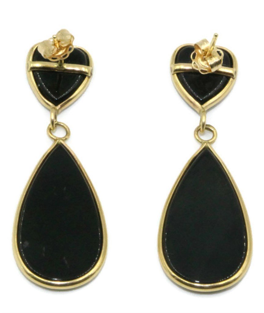 14K Yellow Gold Black Onyx Hanging Earrings with Secure Push Back Closures | Elegant Dangle Earrings for Women, Perfect for Evening Parties, Weddings & Special Occasions