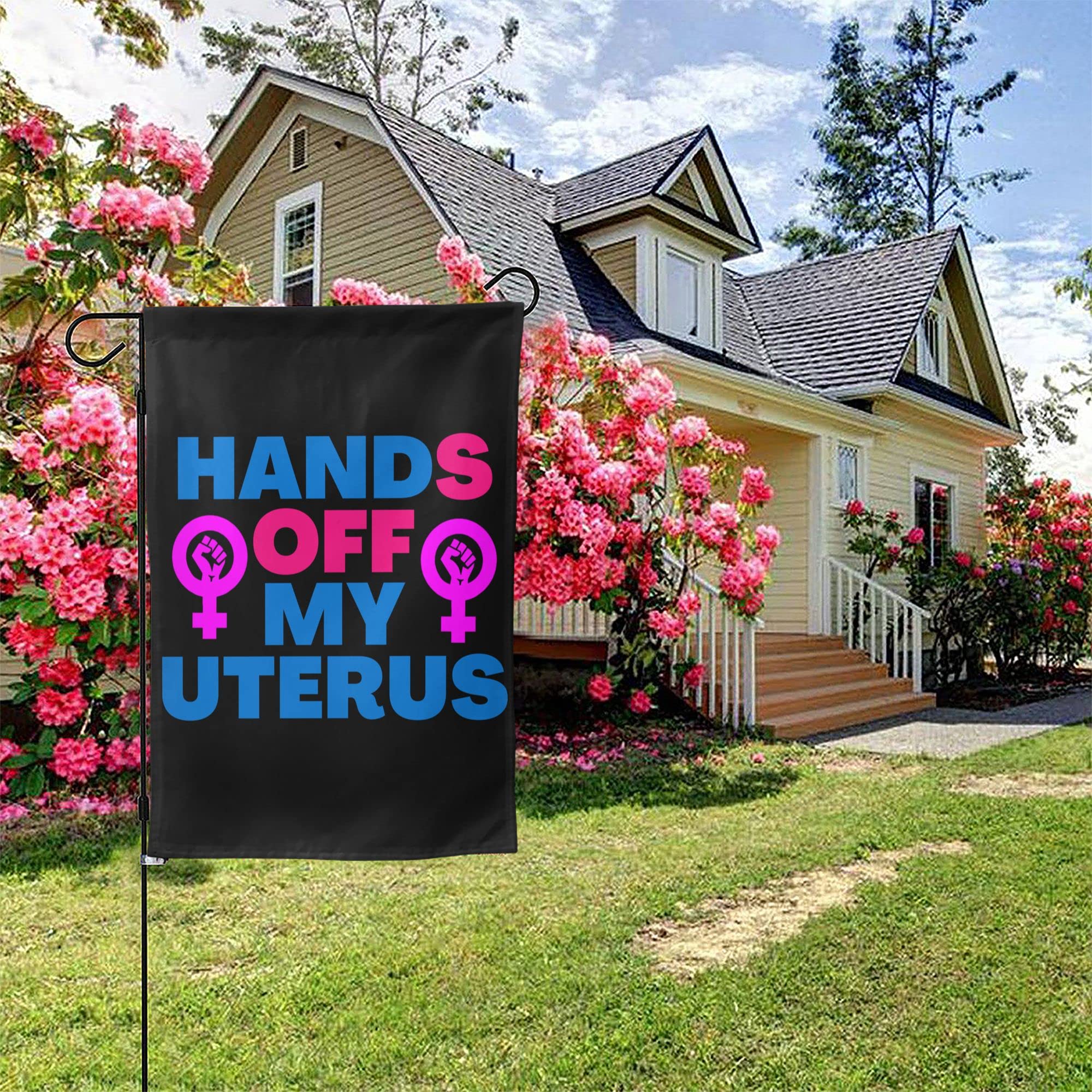 Pro Choice Women's Rights Garden Flag - 28x40 Inch Double Sided Outdoor Yard Sign - 'Hands Off My Body' Feminist Statement - Weatherproof Lawn Decoration for Political Activism & Home Protest Display