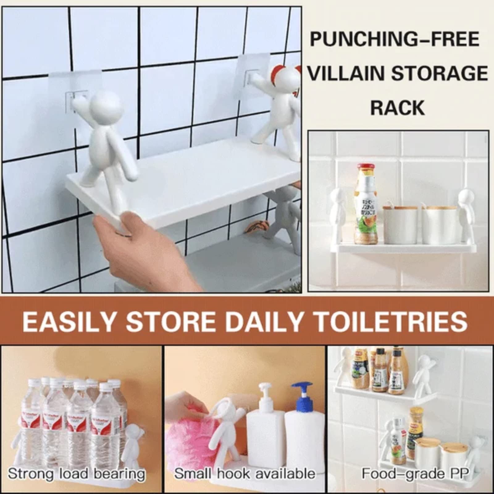 2022 Punch-Free Wall Mounted Storage Rack - 2 Pack Grey Floating Shelves for Kitchen, Bathroom & Toilet Organization | Space-Saving Bathroom Wall Shelves for Home Decor & Storage Solutions