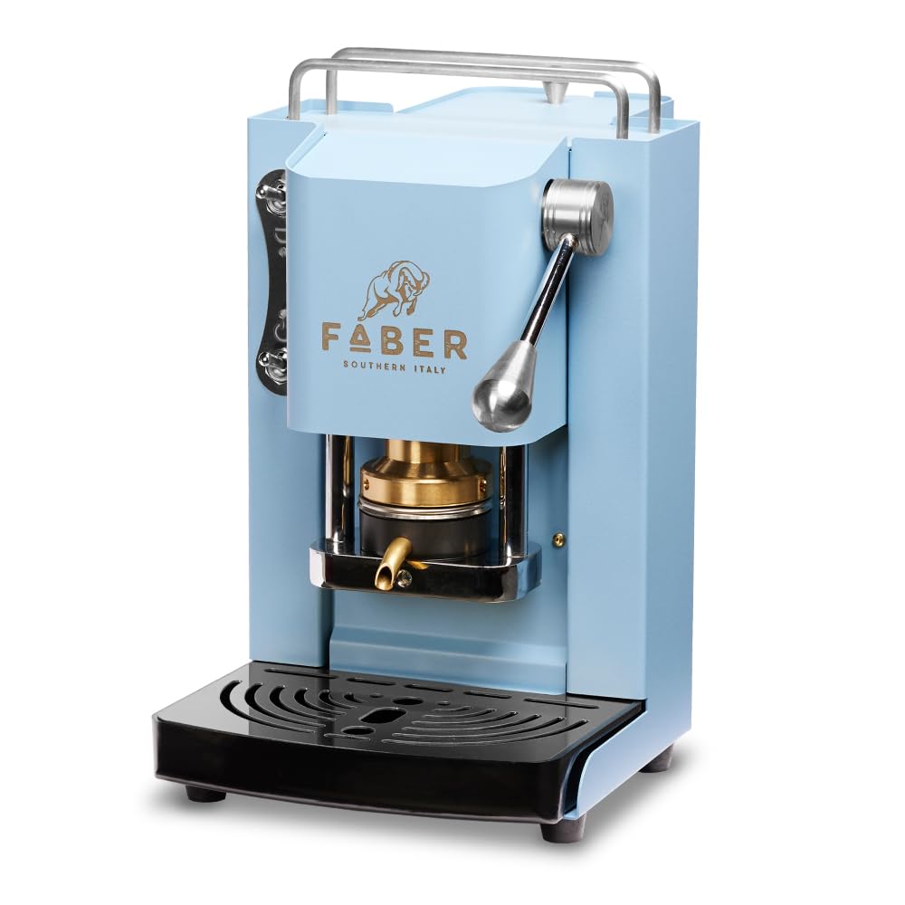 FABER COFFEE MACHINE | Pro Mini Deluxe Model | 44mm E.S.E. Pod Coffee Machine | Chrome Finish | Brass Portafilter (Turquoise) - Perfect for Home, Office & Small Cafes