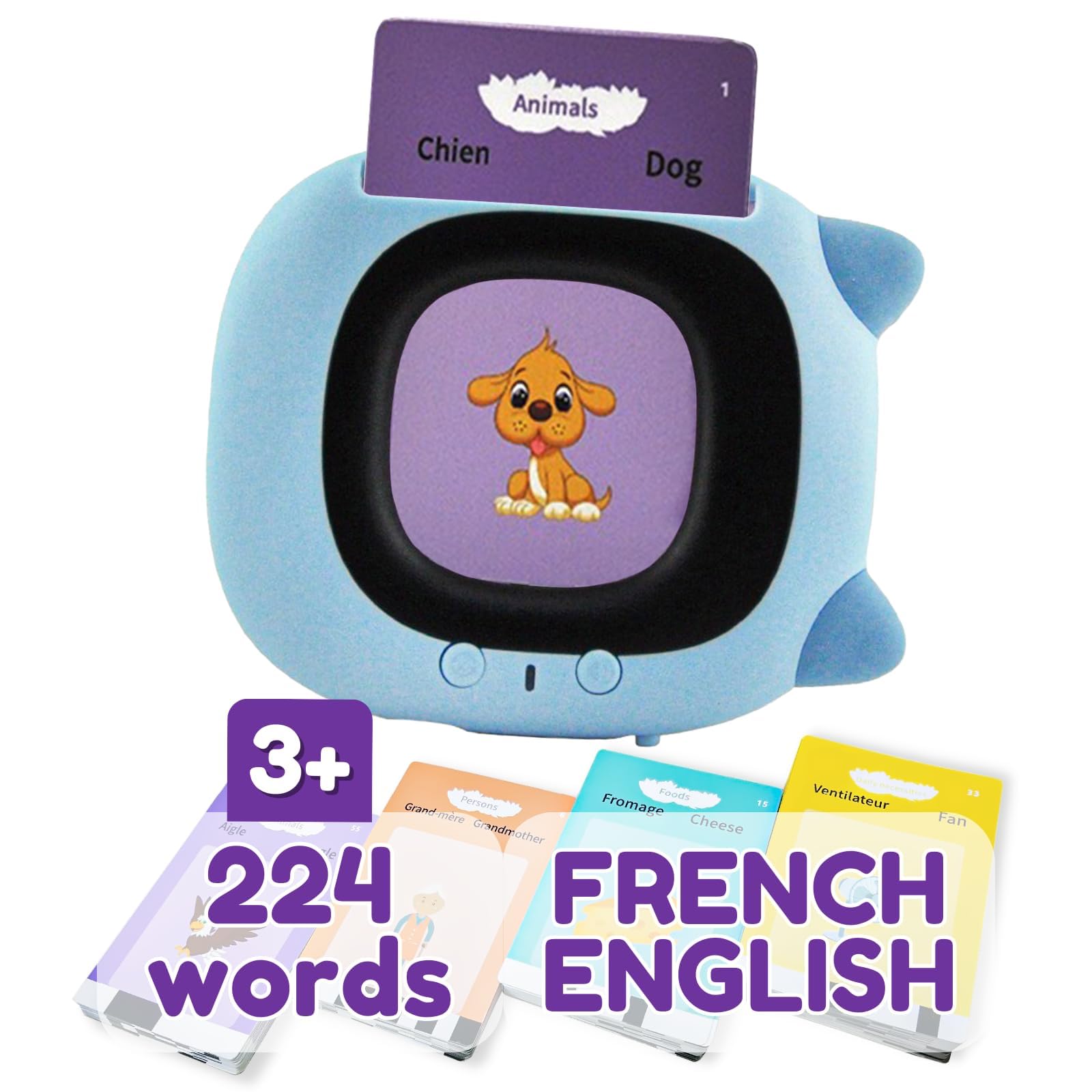 ZEENKIND Bilingual English & French Talking Flash Cards for Toddlers 2-6 Years Old - 224 Sight Words with Audio Speech Learning, 112 Double-Sided Flashcards - Perfect for Early Childhood Education & Travel Learning Toys