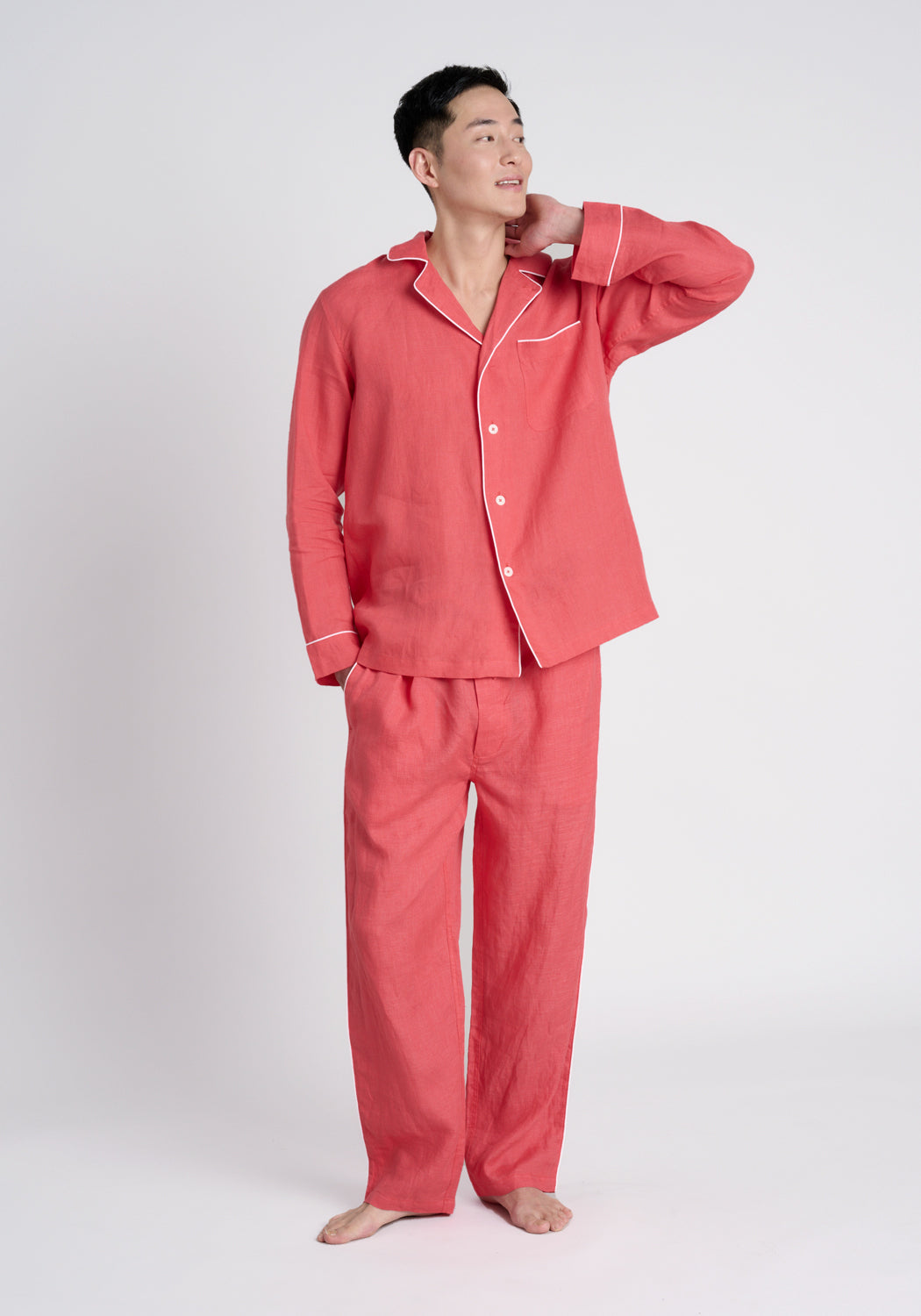 Milton Washed Red Linen Pajama Shirt for Women - Soft & Breathable Sleepwear for Cozy Nights & Relaxing Weekends