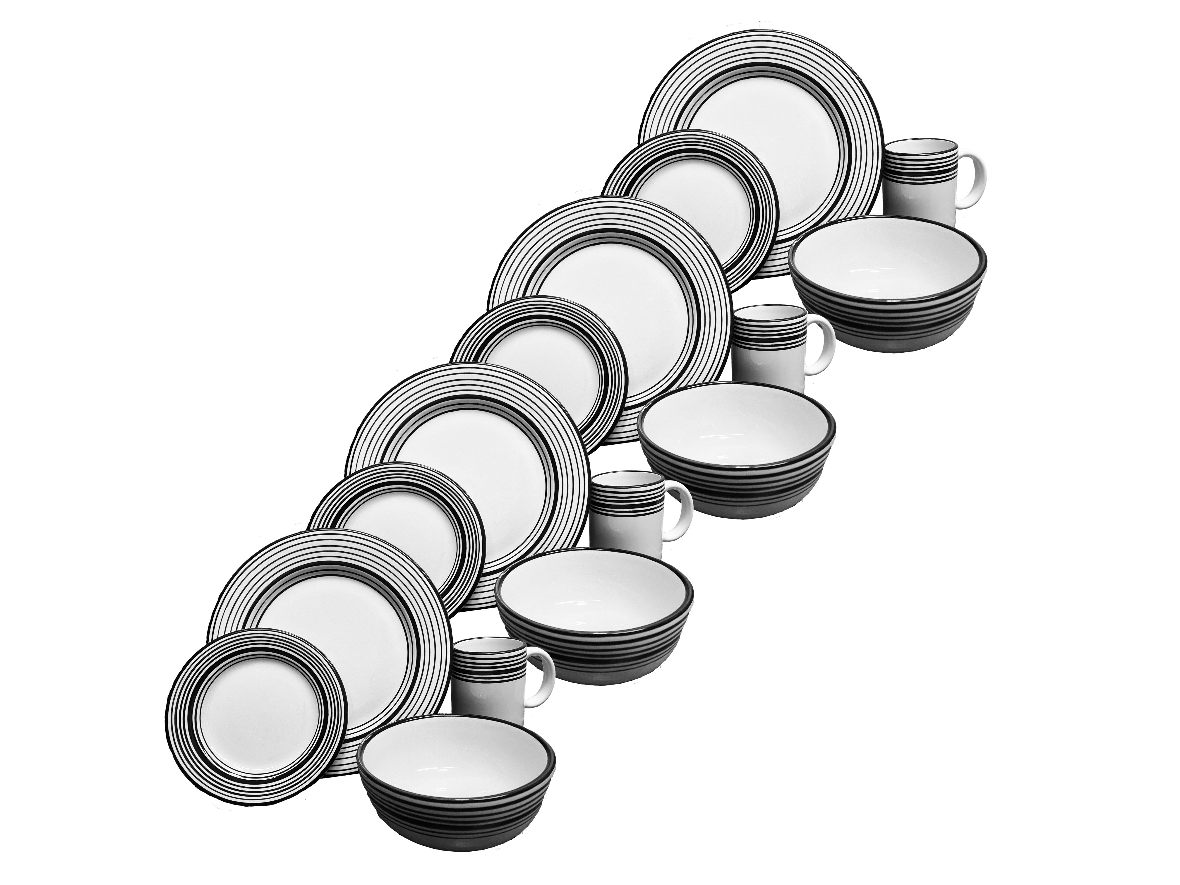 16-Piece White & Black Tuxedo Dinnerware Set - Elegant Tableware for Formal Dinners, Weddings & Special Occasions