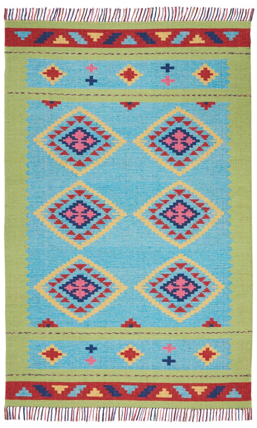 Nourison Baja Tribal Blue/Green 5' x 7' Area Rug - Easy to Clean, Non-Shedding, Stain Resistant - Perfect for Bedroom, Living Room, Dining Room & Kitchen Decor (5x7) - Great for Home, Office & Apartment Flooring