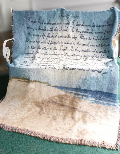 Footprints in the Sand Religious Tapestry Blanket 50x60 Inches - Soft Beach Scene Throw for Prayer, Meditation & Home Decor