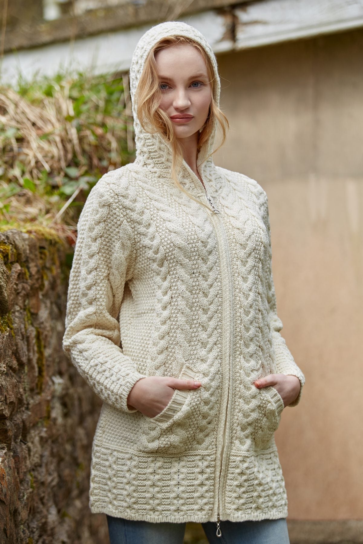 Aran Zip Hooded Cardigan for Women - Soft Knit Sweater with Front Pockets [4 Colors] | Cozy Winter Wear for Casual Outings & Layering