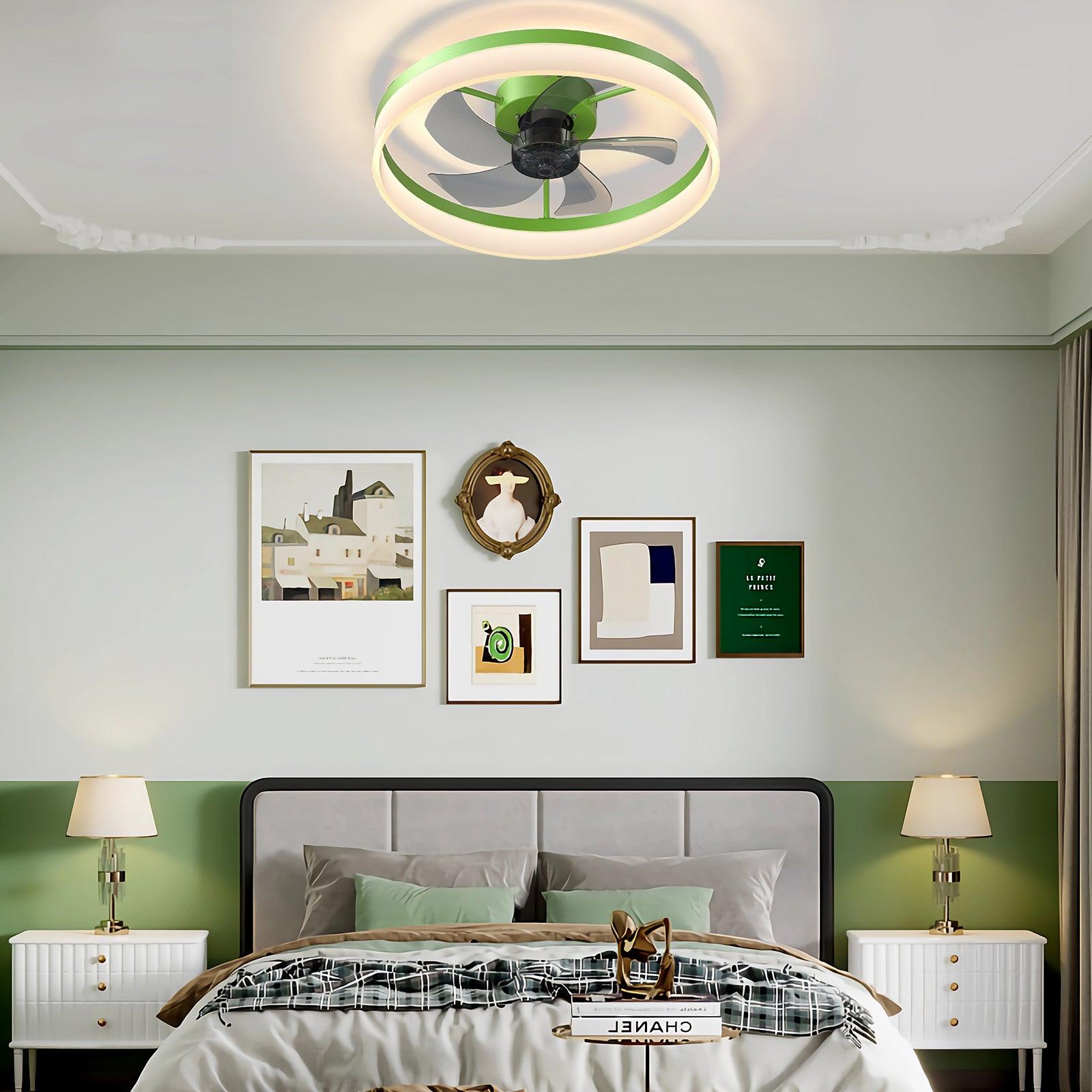 Modern Dimmable LED Ceiling Fan with Light - Ultra Thin Design, Embedded Installation, Energy Efficient (Green) - Perfect for Living Room, Bedroom, and Office Spaces