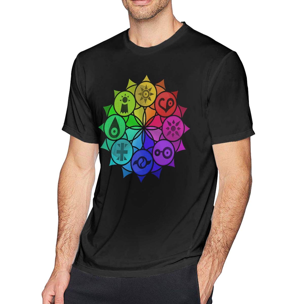 WEIYE Digimon Crests Mandala Graphic Short Sleeve T-Shirt for Men - Black | Anime Inspired Casual Tee for Gaming, Cosplay & Streetwear