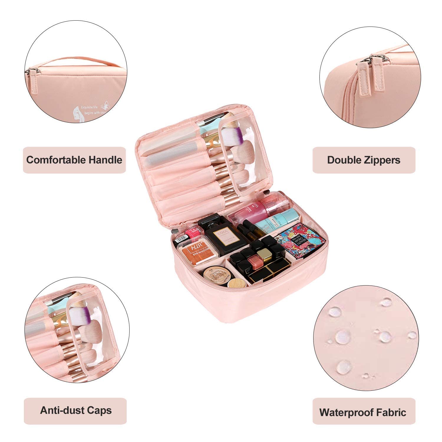 Dherik Tradworld 17cm Solid Cosmetic Pouch Organizer Bag with Dividers - Waterproof Makeup Travel Case for Women, Perfect for Home, Office & Vacation Essentials Storage