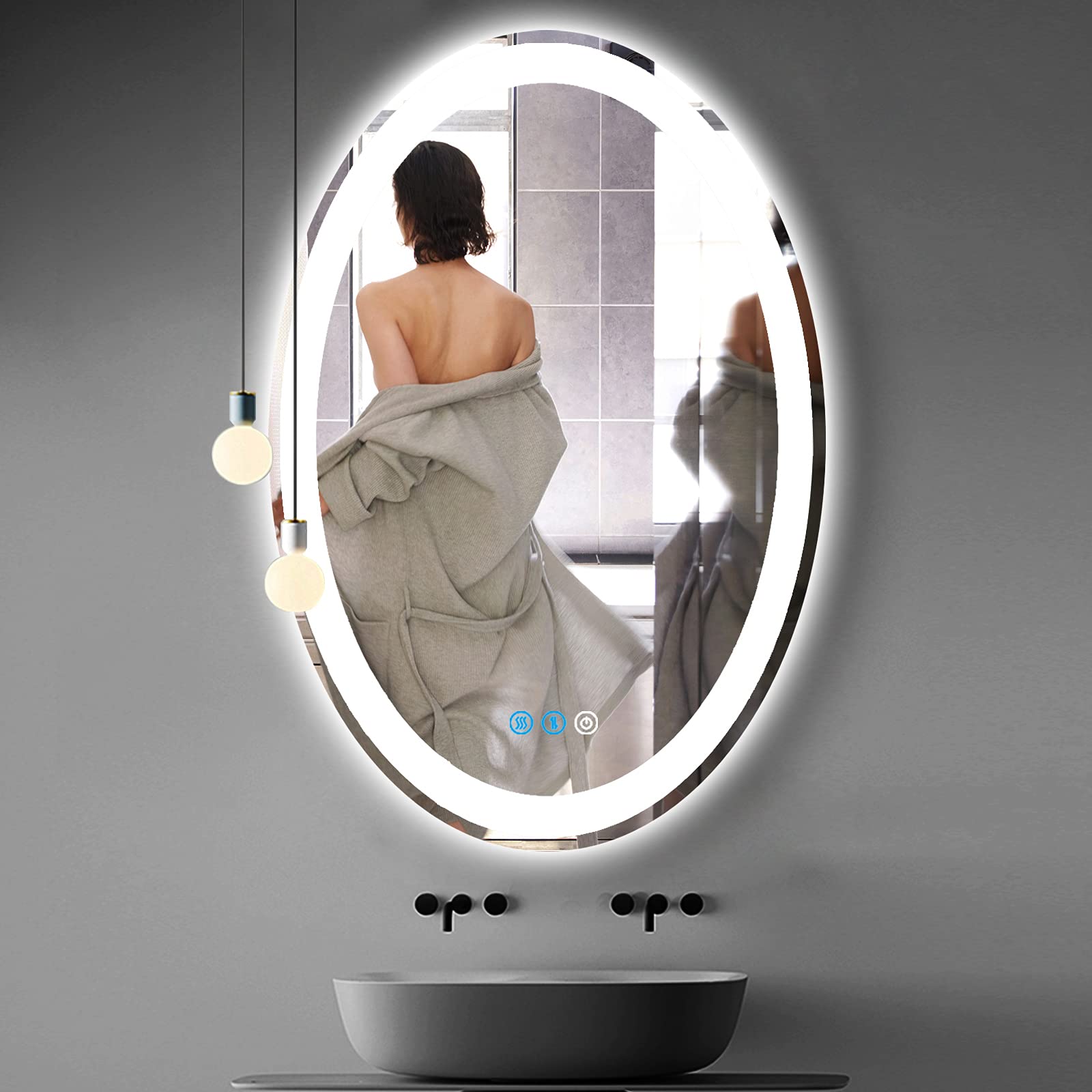30x20 Inch Oval LED Bathroom Vanity Mirror with Dimmable 3-Color Lighting (White/Warm) - Anti-Fog Smart Makeup Mirror for Wall Mounting | Perfect for Home, Salon & Hotel Bathroom Decor