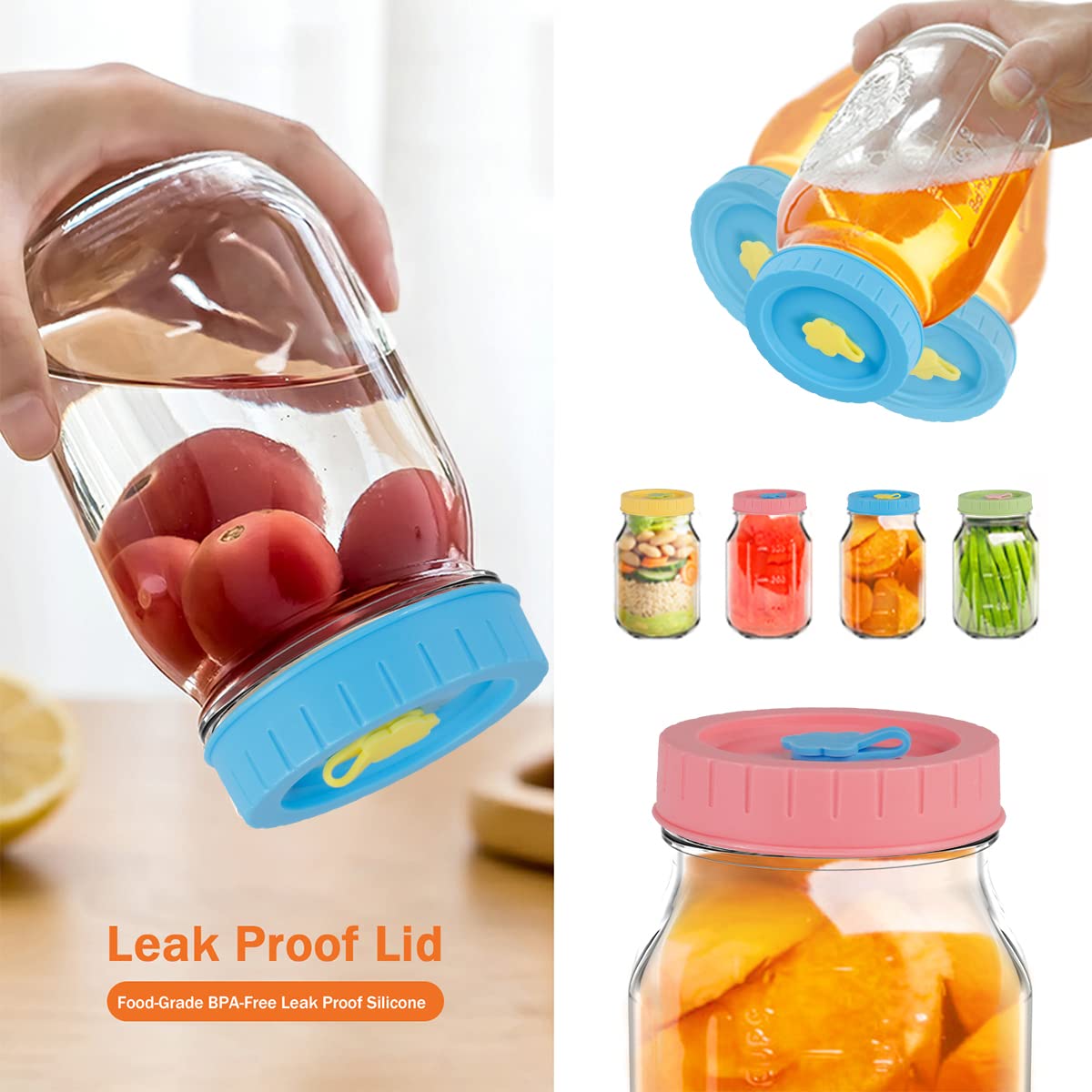 12-Piece Colorful Plastic Jar Lids Set - BPA Free, Fits 70mm Wide Mouth Silicone Canning Jars - Includes Straw Hole Cleaning Brushes & Straws - Perfect for Food Storage, Meal Prep, and On-the-Go Drinks