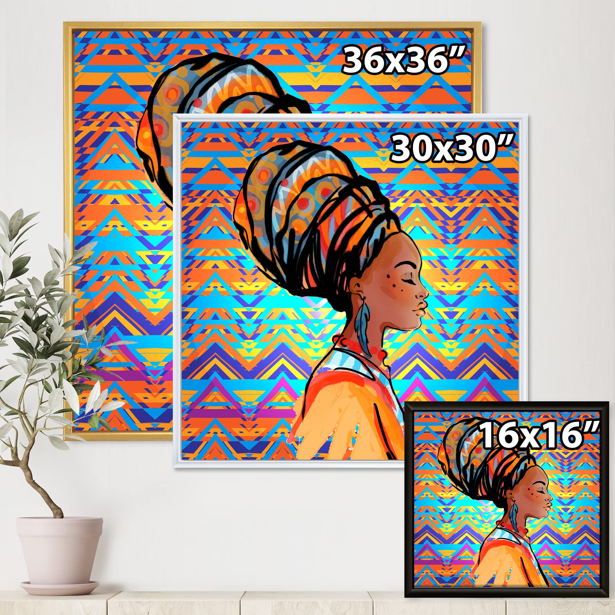African American Woman with Turban IV - Modern Framed Canvas Wall Art Print for Home & Office Decor | Black Art, African American Artwork, Contemporary Wall Decor