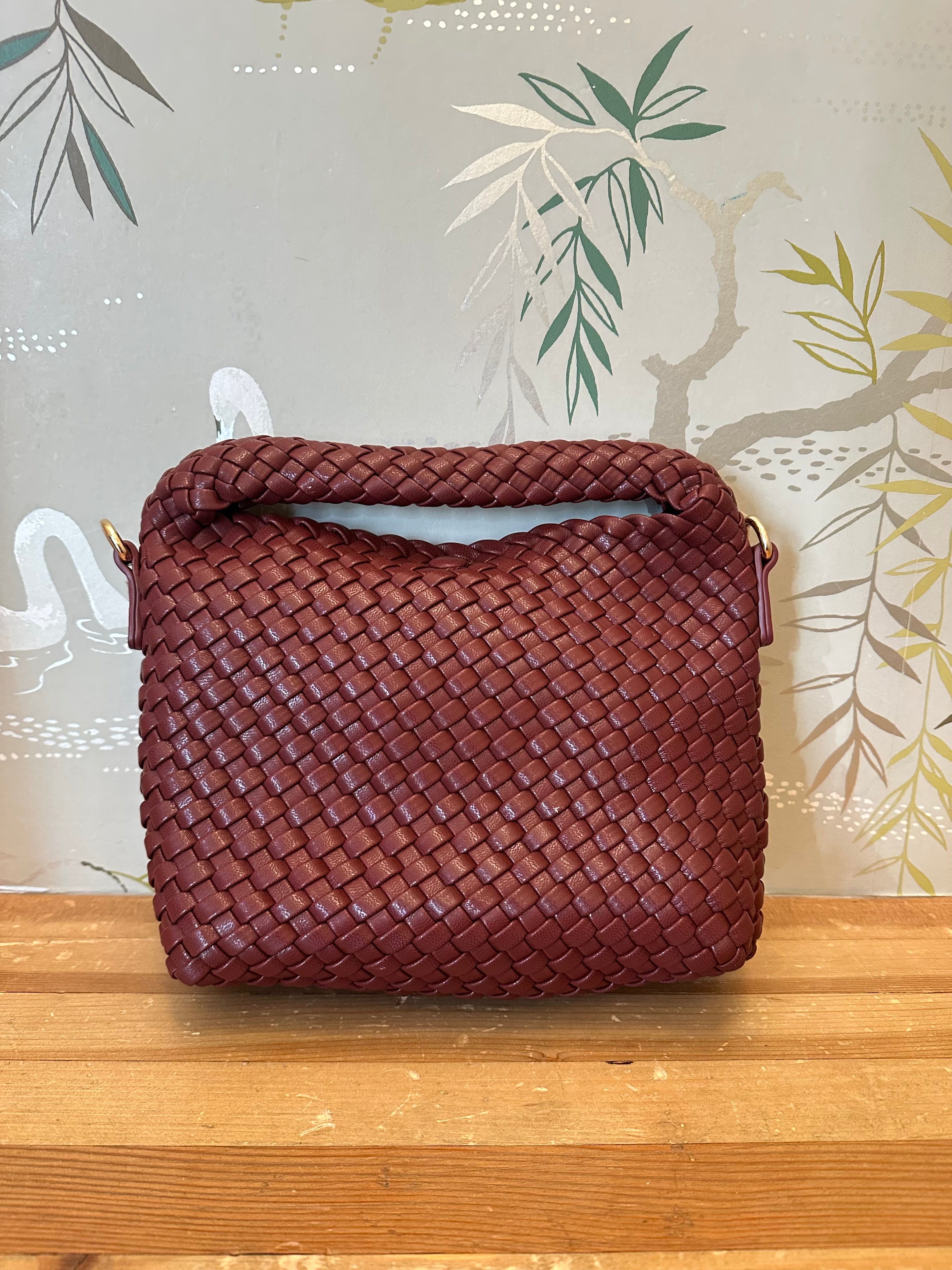 Adrianne Small Woven Crossbody Bag for Women - Burgundy Leather Handbag Purse - Perfect for Work, Travel & Everyday Use
