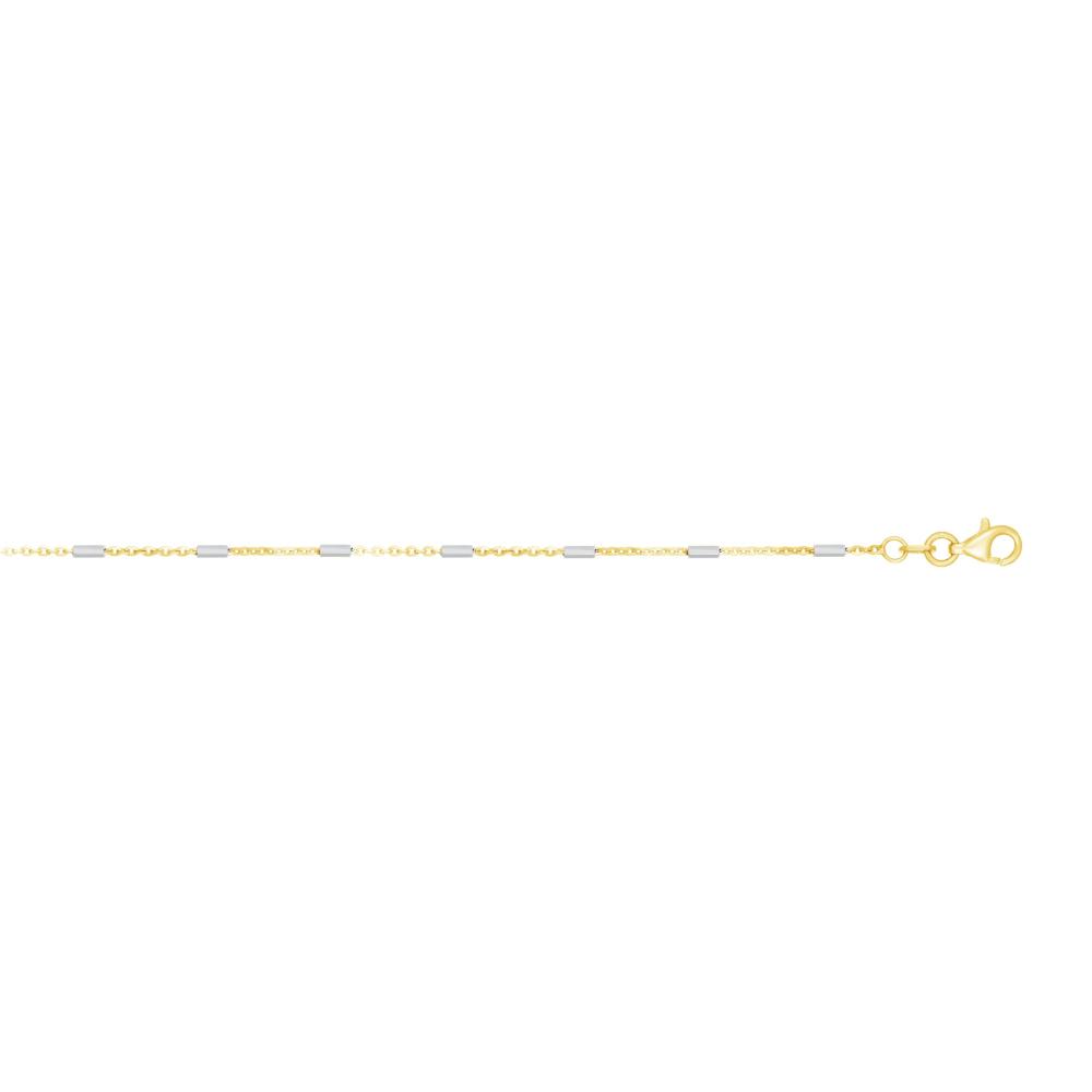 14K Gold 1.4mm Two Tone Polished Bar Station Saturn Chain Necklace for Women - Elegant Layering Piece for Everyday Wear & Special Occasions