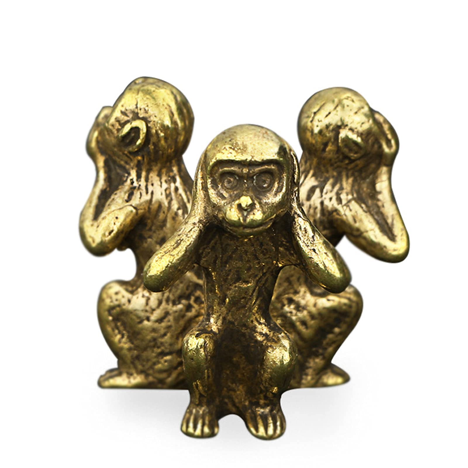 Vintage Solid Copper Three Monkeys Bronze Sculpture - See No Evil, Hear No Evil, Speak No Evil Statue - Home & Office Decor, Feng Shui Gift, Zen Meditation Room Decor, Desk Ornament for Living Room, Study & Bookshelf Display