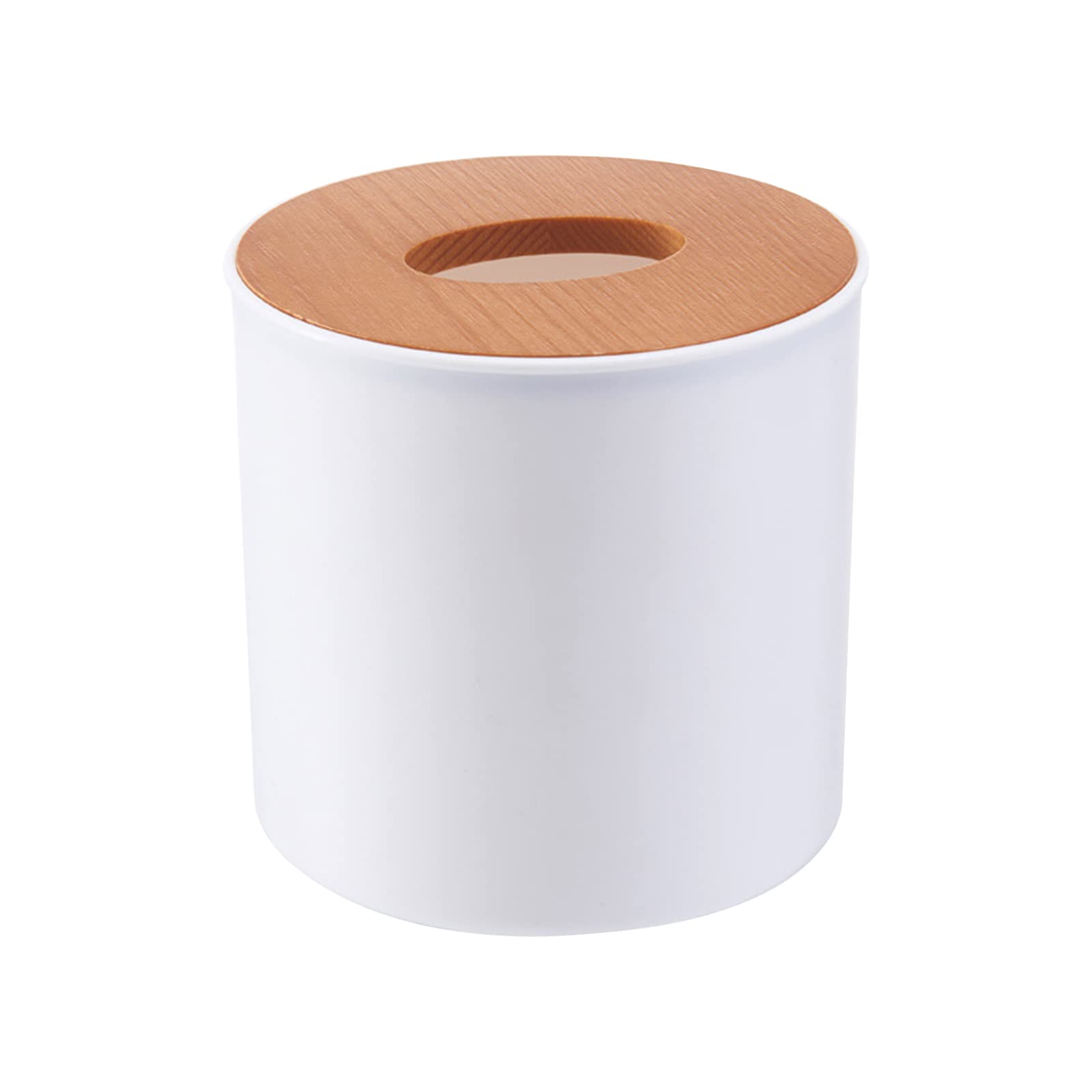 Premium Round Wooden Tissue Box Cover - Large Disposable Facial Tissue Holder for Bathroom, Kitchen, Office & Living Room - Natural Wood Tissue Dispenser for Home Decor & Organization (White)
