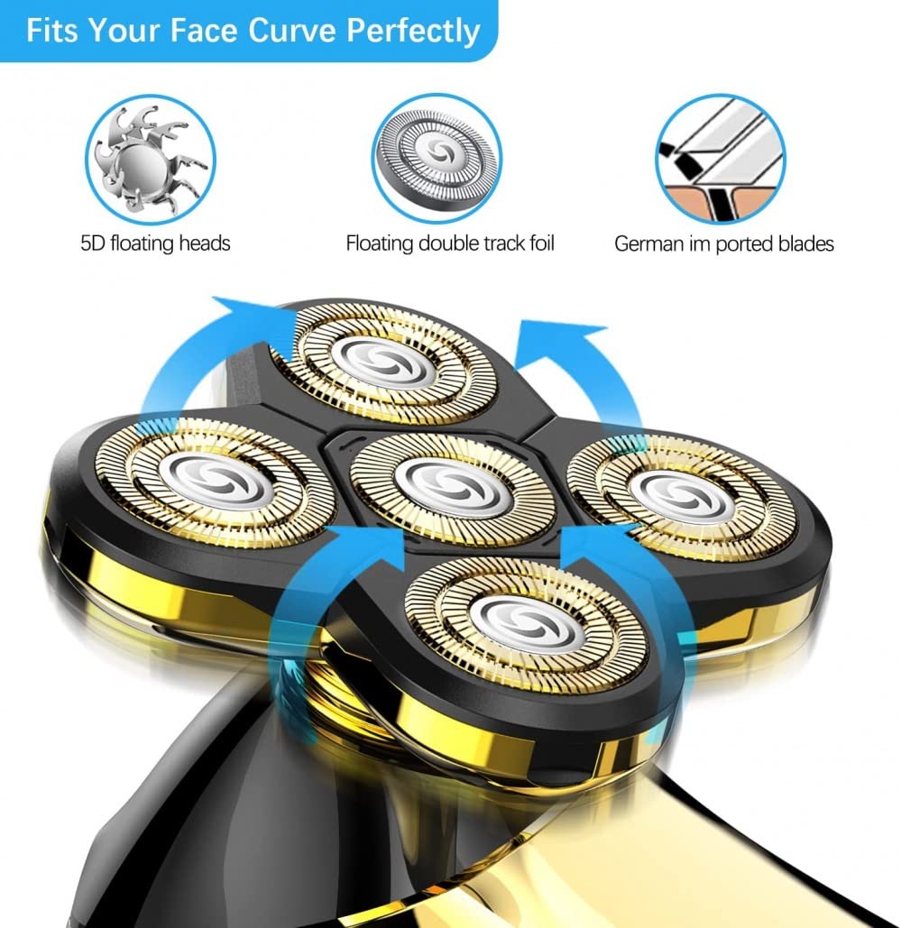 5-in-1 Electric Razor for Men - Waterproof Head Shaver & Beard Trimmer Kit for Bald Men - Perfect for Travel, Home & Gym Use