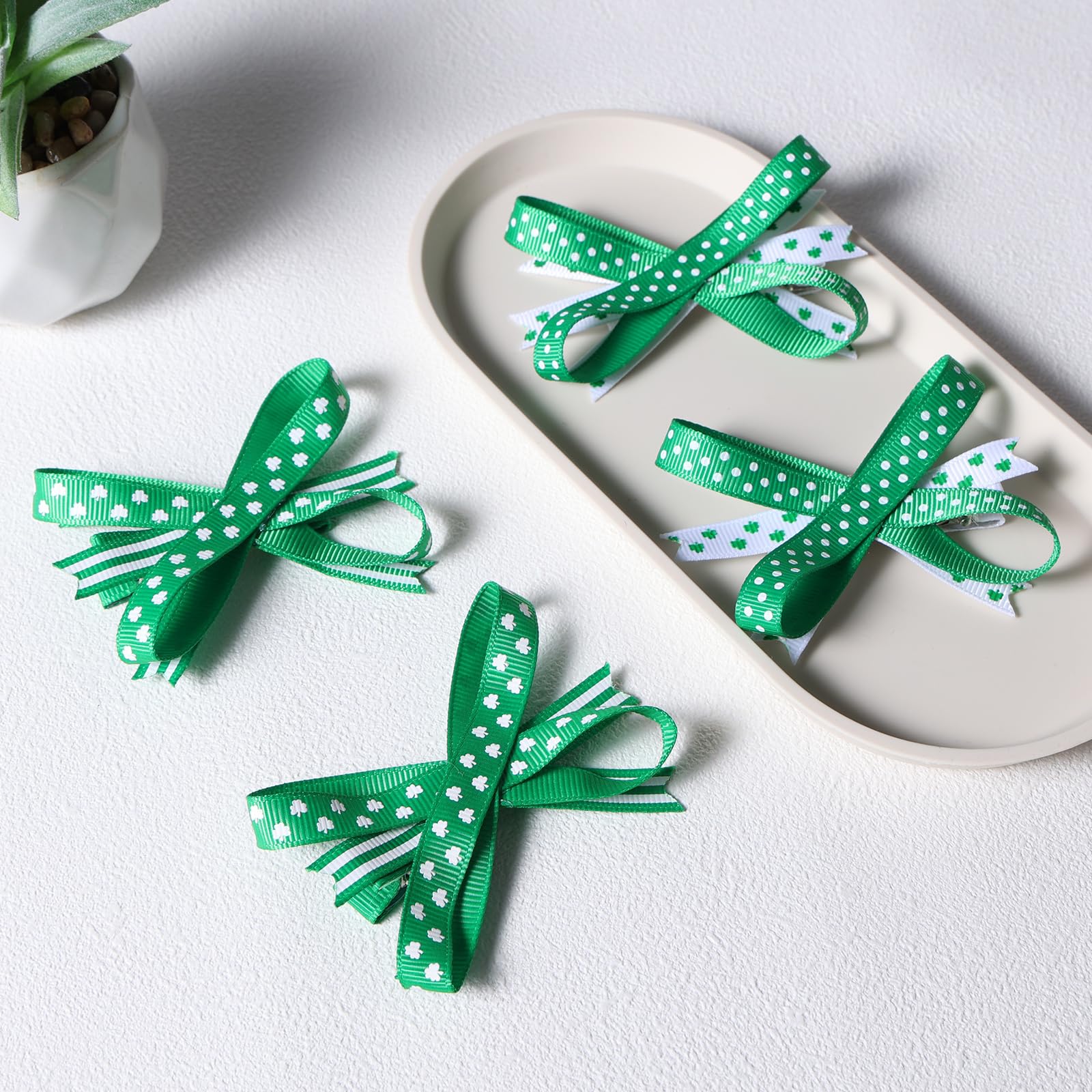 St. Patrick's Day Hair Bow Clips - Shamrock Alligator Barrettes, Irish Green Clover Hair Pins for Women, Girls, Teens & Toddlers - Perfect for St. Patty's Day Parties, Costumes & Cheerleading Accessories