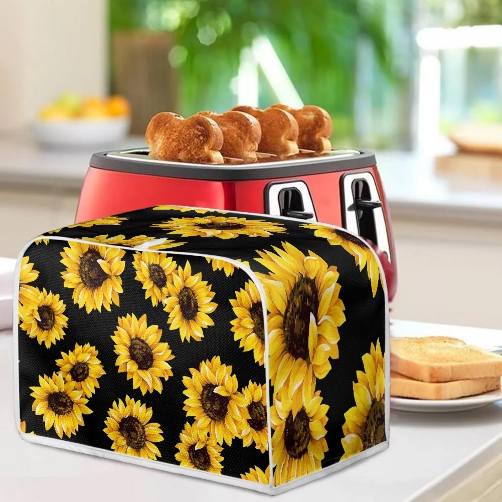 Sunflower Print 4-Slice Toaster Cover - Dustproof Kitchen Appliance Protector for Bread Maker, Microwave & Countertop Decor - Perfect Housewarming Gift for Women & Home Chefs