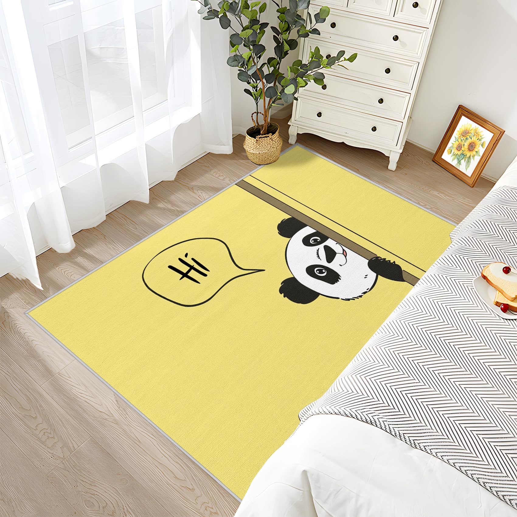 SherAvant 7x9 Panda Area Rug for Kids Rooms - Cute Cartoon Animal Nursery Rug - Kawaii Yellow Playroom Carpet - Soft Baby Floor Mat for Bedroom Decor & Gifts - Perfect for Toddler Play Areas, Daycare Centers & Cozy Home Decor