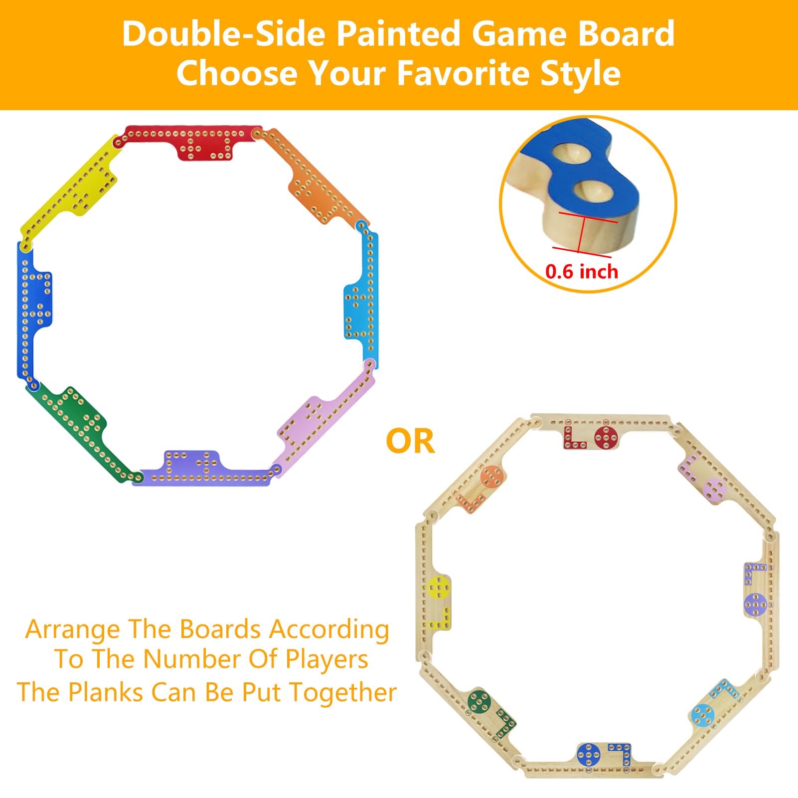 Pegs and Jokers Board Game Set for 2-8 Players - Colorful Double-Sided Solid Wood Game Board with 48 Marbles & 4 Decks of Cards - Fun Family Game Night & Party Entertainment