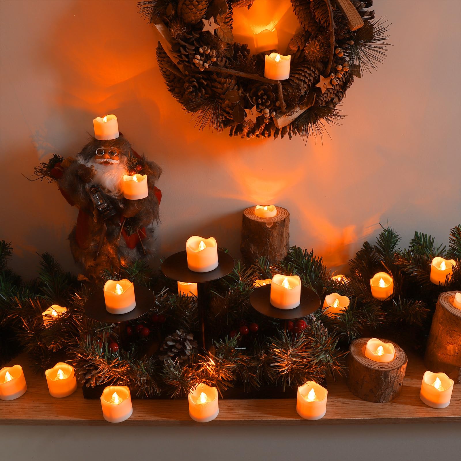 Topstone Flameless LED Tea Light Candles - 12 Pack with Remote Control & Timer, Battery Operated Amber Decorative Candles for Home, Wedding, Christmas, and Festival Decorations - Safe & Realistic Flickering Effect