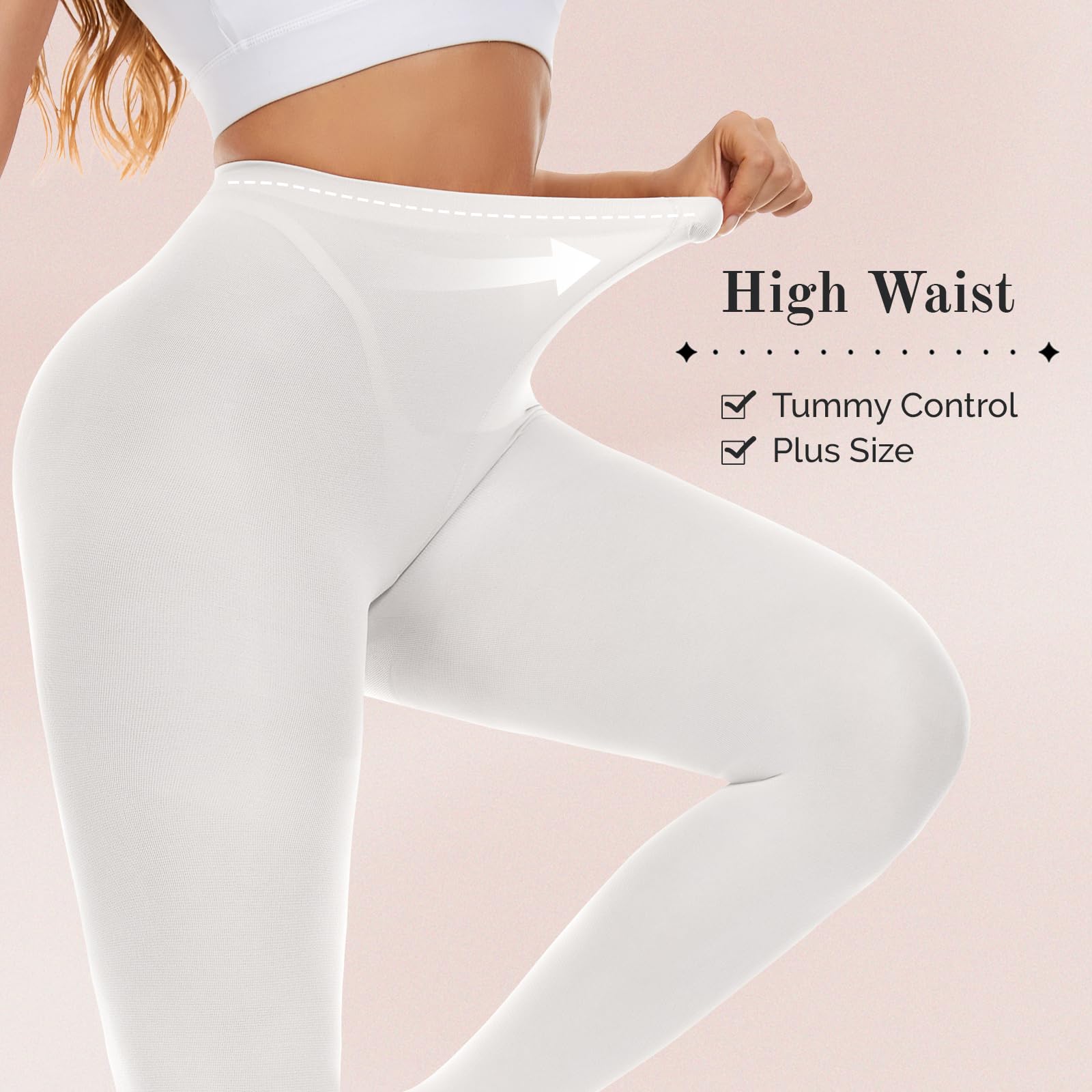 2 Pairs Plus Size Tights for Women - Tummy Control Semi Opaque Stockings & Pantyhose - Comfortable Women's Tights for Work, Office & Everyday Wear