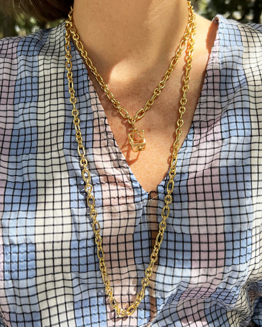 Goldbug Collection Oval & Round Heavy Chain Necklace for Women - 14K Gold Plated Layered Necklace, Trendy Chunky Link Chain Jewelry - Perfect for Casual Wear, Parties & Gifts