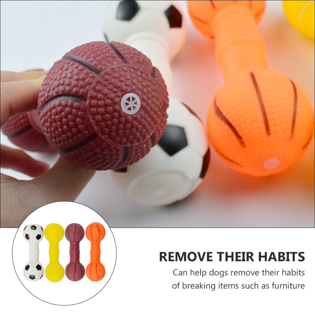 Balacoo 4-Piece Vinyl Dumbbell Dog Chew Toy - Squeaky Interactive Puppy Teething Toy for Small & Medium Dogs - Perfect for Playtime, Training & Dental Health