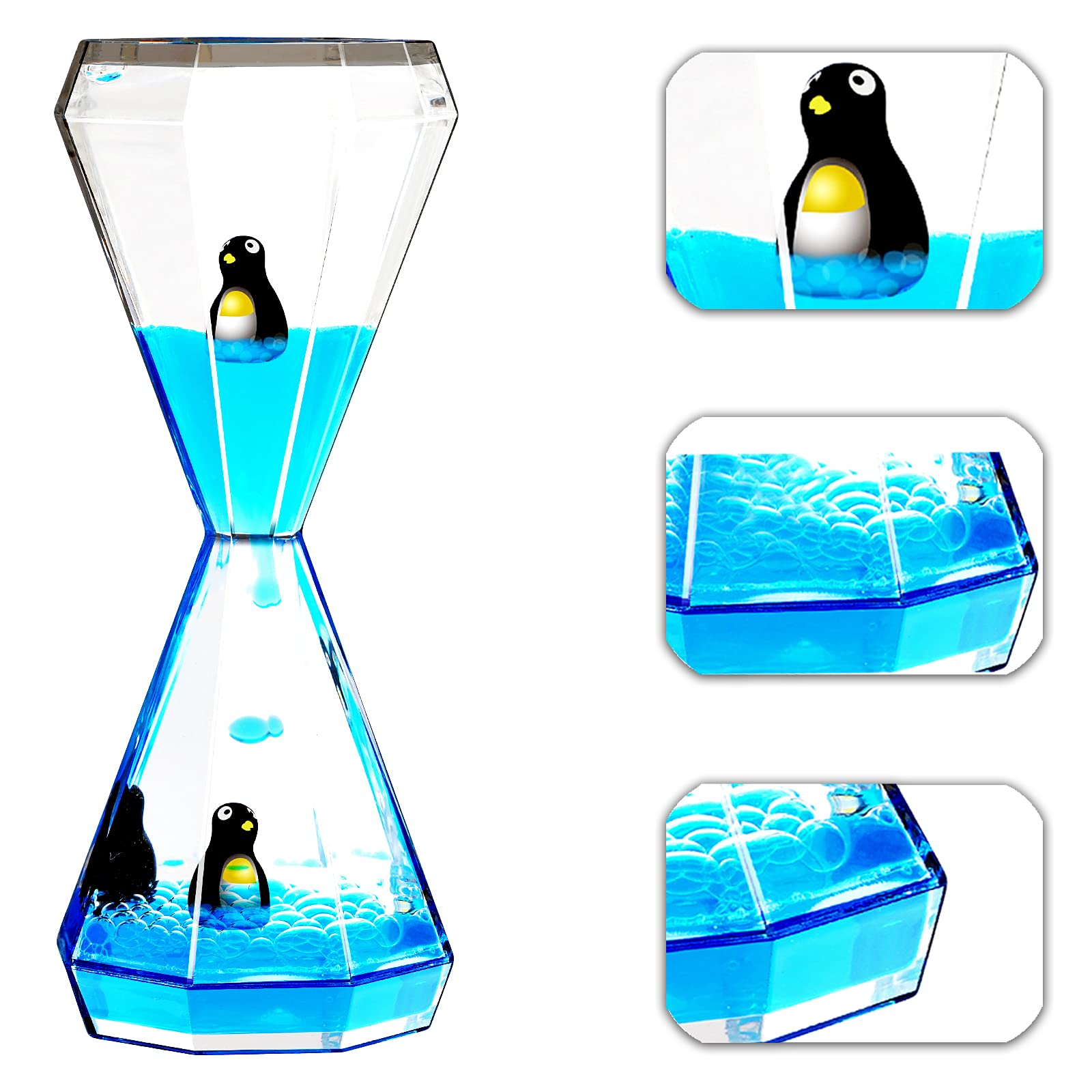 FKYTION Liquid Motion Bubbler, Diamond Penguin Timer & Moving Sand Art - 3-Pack Relaxing Desk Toys for Stress Relief, ADHD & Office Decor | Perfect Gift for Kids & Adults | Calming Sensory Fidget Toys for Anxiety Relief & Focus