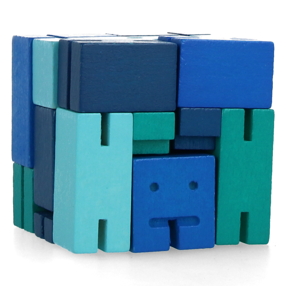 Cubebot Small Blue Multi-Jointed Wooden Robot Toy - Perfect for Kids' STEM Learning & Creative Play