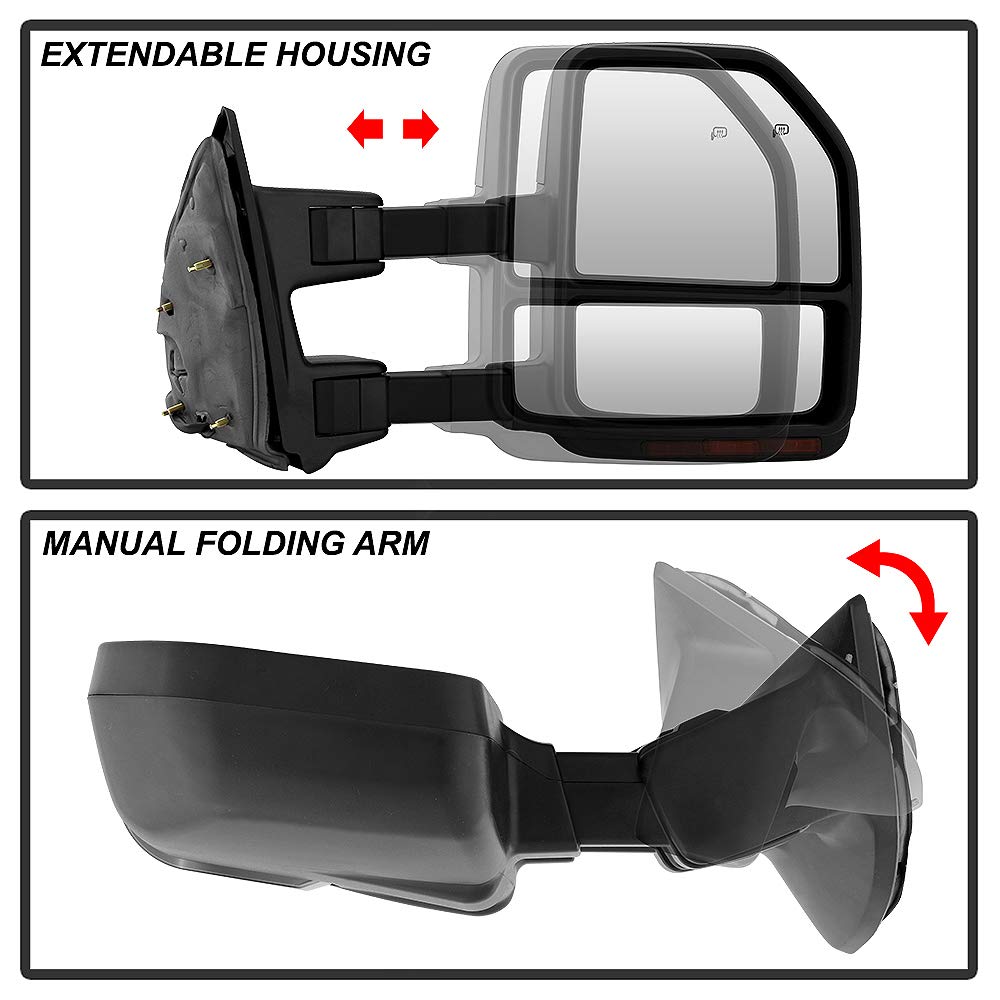 ACANII Telescoping Power Heated LED Signal Towing Mirrors for 2008-2016 Ford F250 F350 F450 - Smoke Lens, Left & Right Set - Perfect for Towing, Night Driving & Off-Road Adventures