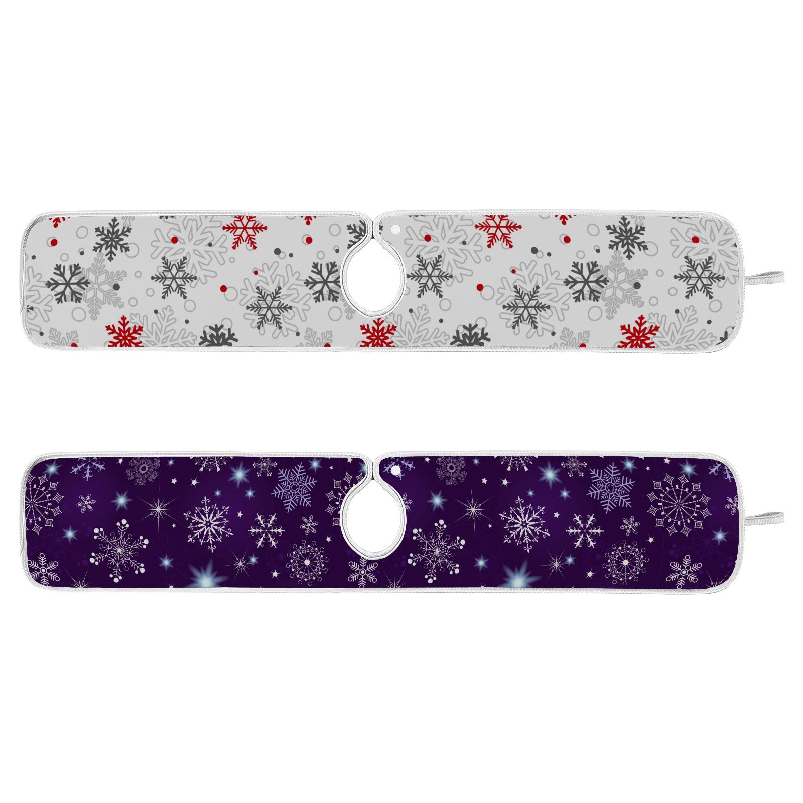 2-Pack Violet Christmas Snowflake & Star Pattern Microfiber Faucet Mats - 14x5 Inch Non-Slip Sink Protector for Kitchen & Bathroom | Perfect as Splash Catcher, Dish Drying Mat & Decorative Holiday Accent