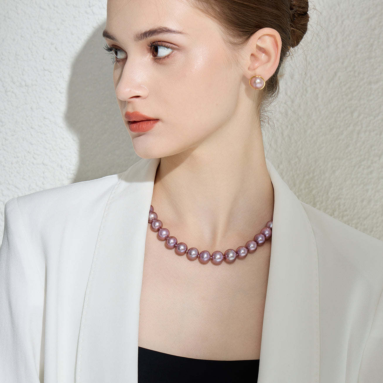 18K Gold Plated Edison Pearl Necklace - Purple Lustre Pearl Jewelry for Women, Elegant Gift for Wedding, Party & Special Occasions