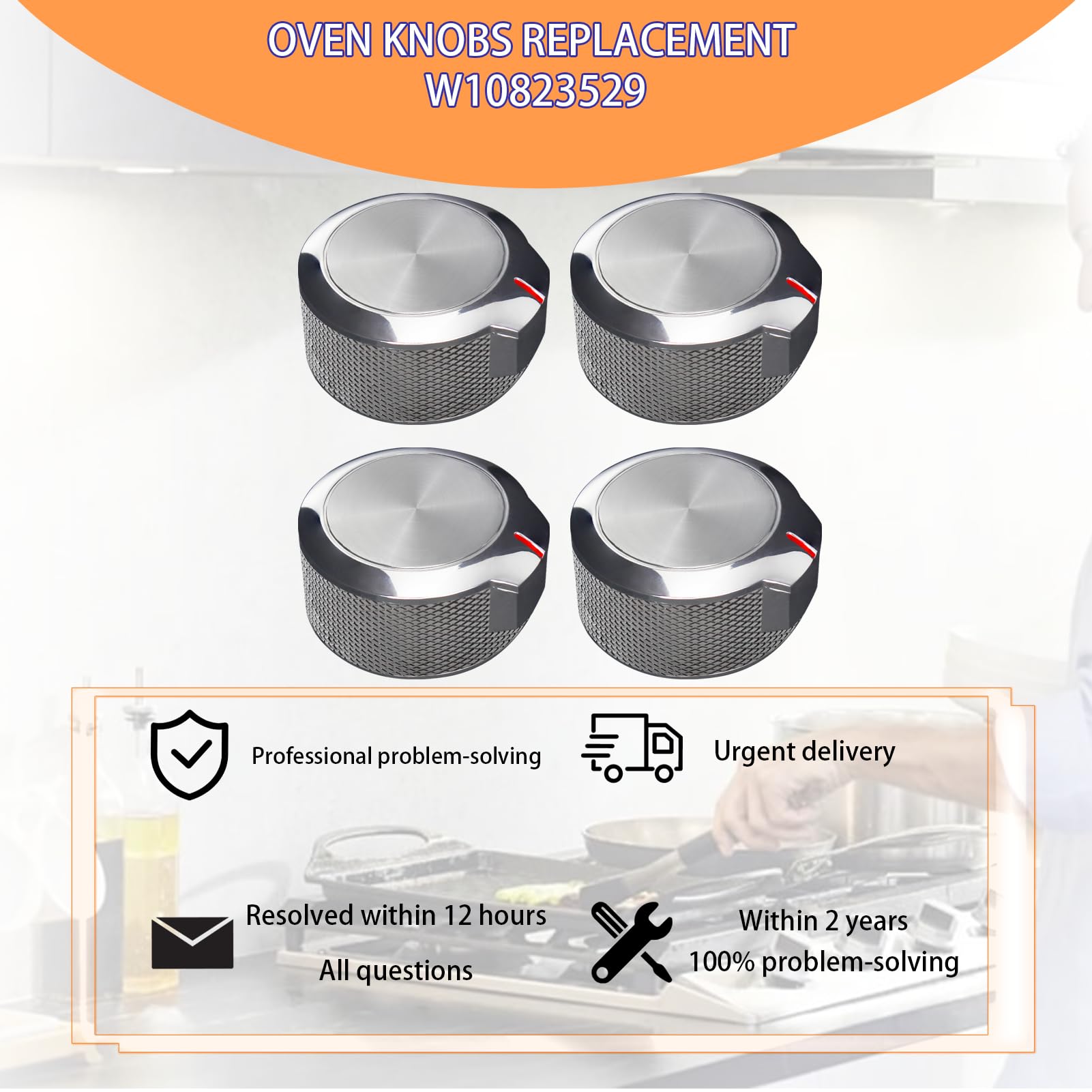 2024 Upgraded Whirlpool KitchenAid Oven Stove Burner Control Knob Set of 4 - Replacement for AP6285576 4546228 W11156487 W10823529 - Perfect for Gas/Electric Range Cooktop Knob Replacement & Kitchen Appliance Repair
