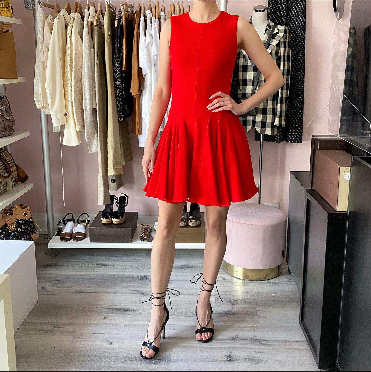 Christian Dior Red Crepe Wool Sleeveless Dress - Size US 4 | Luxury Women's Evening Gown for Parties, Weddings & Special Occasions