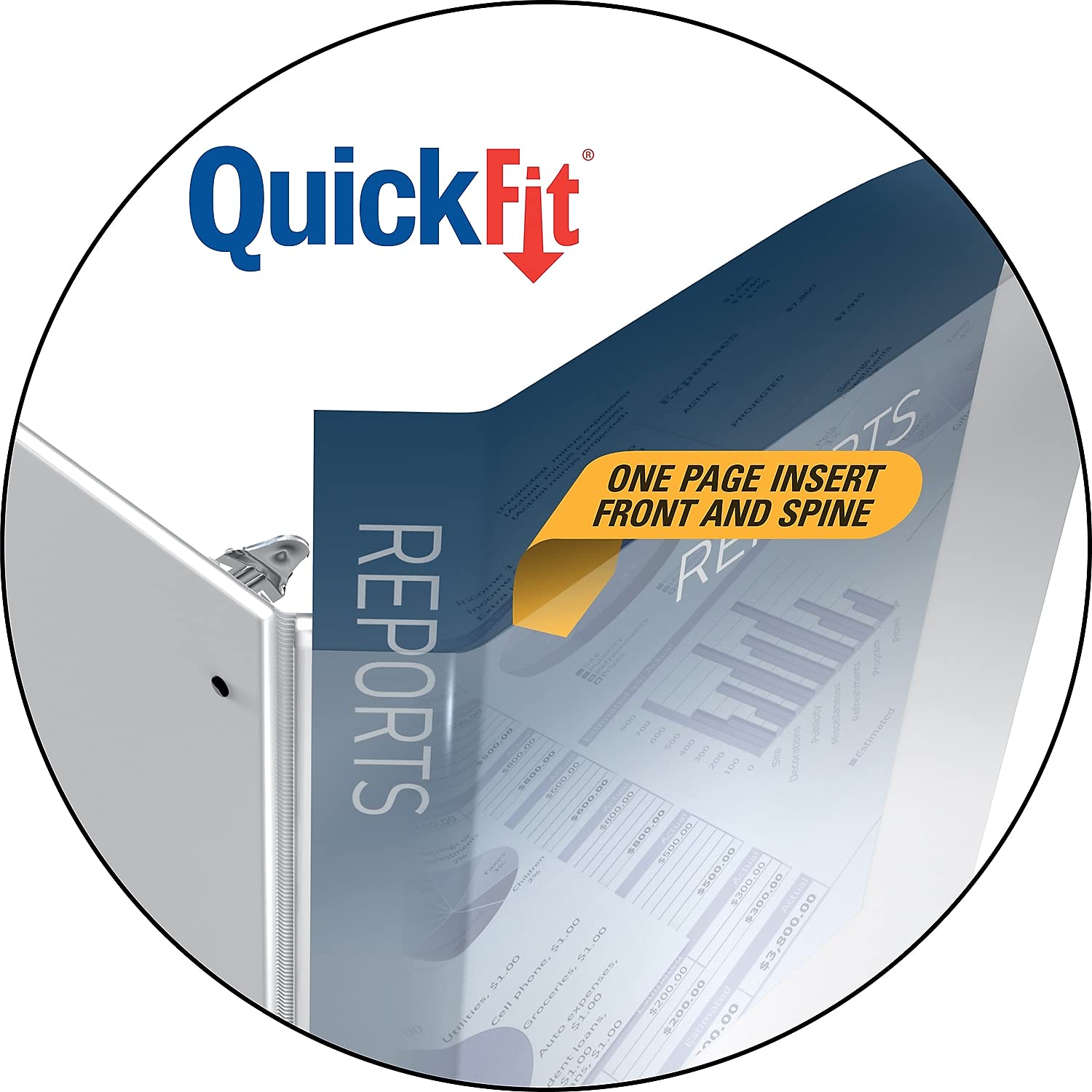 QuickFit 3 Inch Round Ring White View Binder (88050) - Perfect for School, Office, and Document Organization
