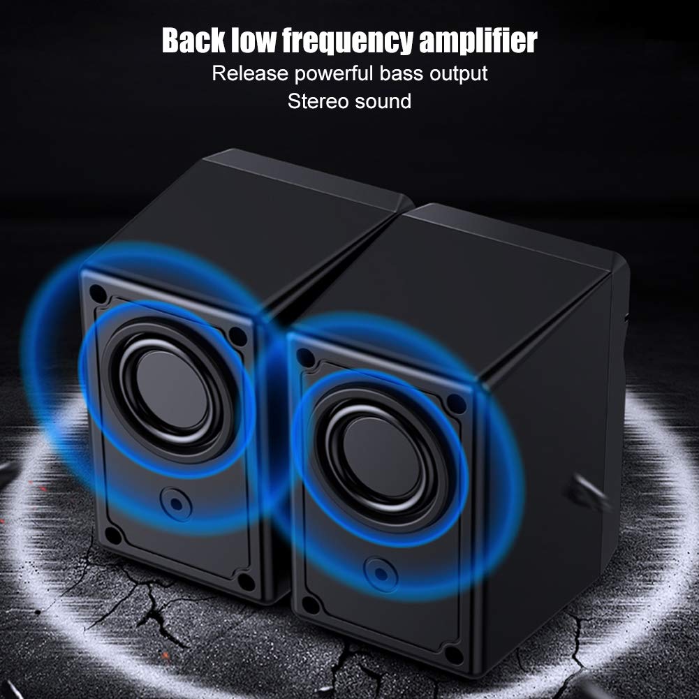 Ciglow Mini Computer Speakers with USB Power & 3.5MM Stereo Audio Cable, Low Frequency Wired Desktop Speakers for PC, Laptop, MP3 Player, Smartphone - Perfect for Home Office, Gaming, and Music Listening (Black)
