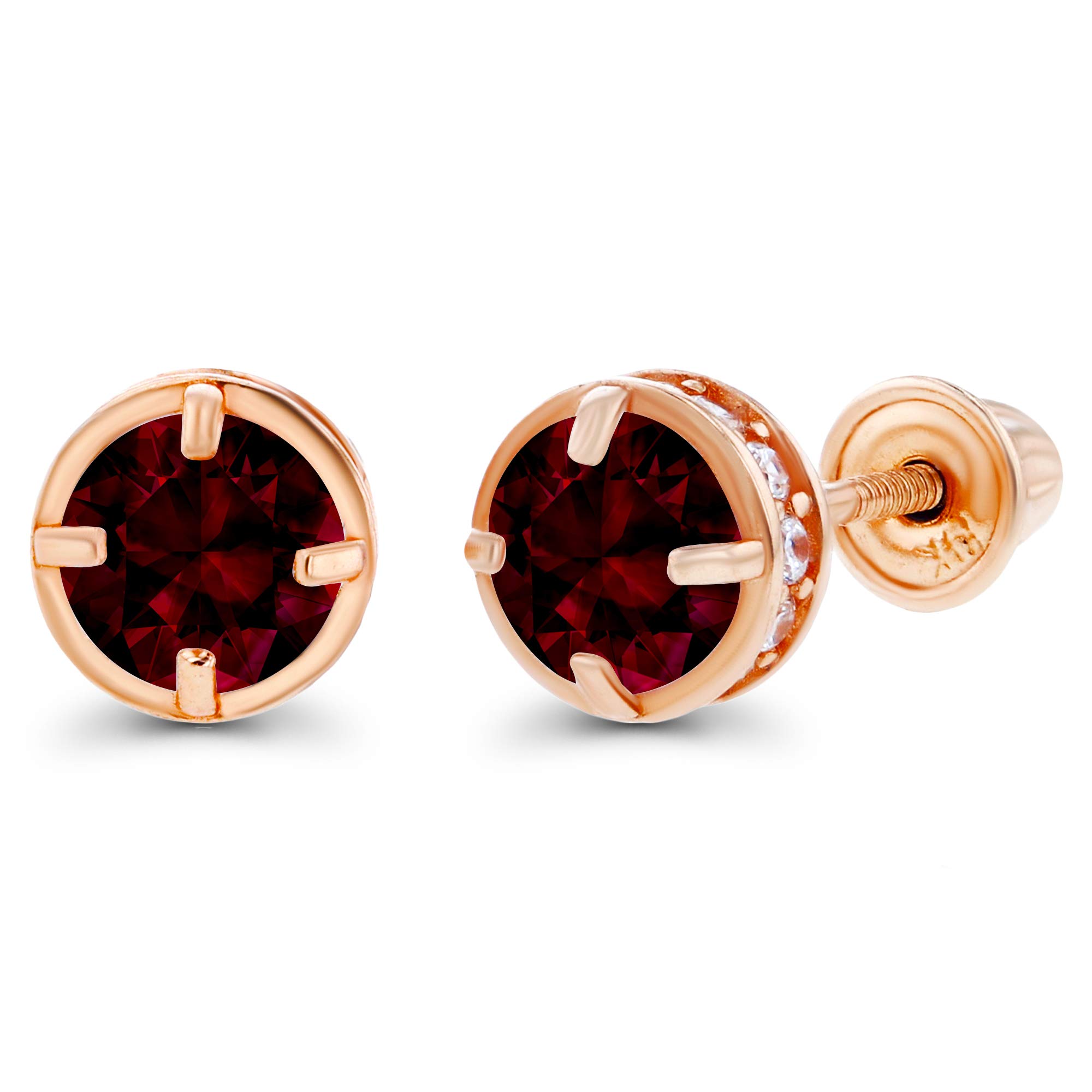 14K Solid Gold 5mm Round Natural Birthstone Screwback Stud Earrings for Women | Genuine Birthstone Jewelry | Perfect for Everyday Wear, Gifts & Special Occasions