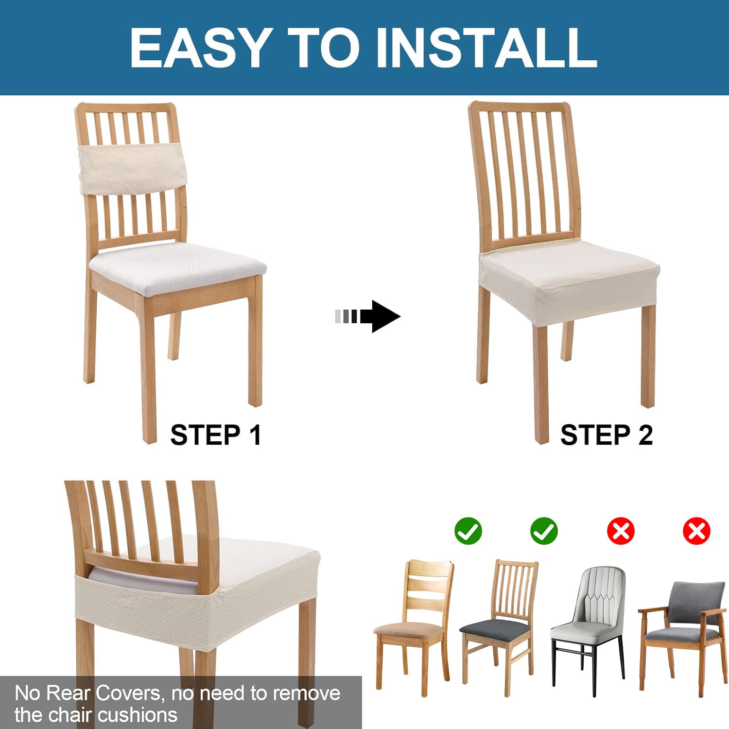 Smiry Waterproof Dining Chair Covers Set of 6 - Stretch Jacquard Washable Seat Slipcovers Protector for Kitchen & Dining Room (Beige, No Rear Covers) | Perfect for Family Gatherings, Daily Meals & Pet-Friendly Homes