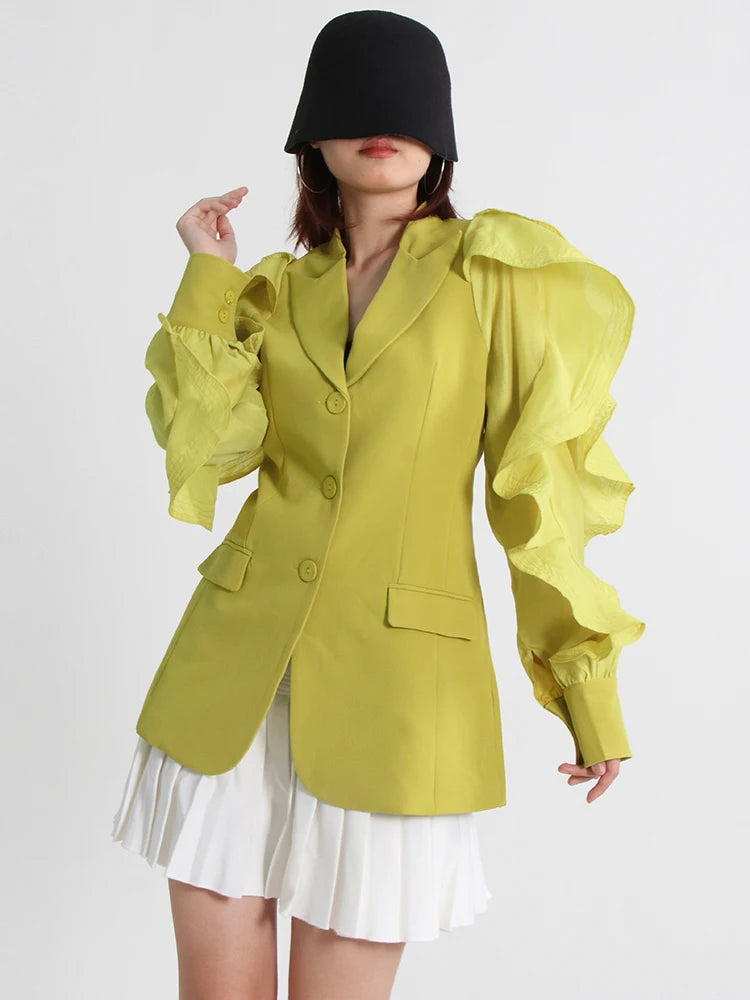 Women's Asymmetrical Slim Fit Blazer - Notched Collar Long Sleeve Single Breasted Solid Color Jacket for Office Work, Business Meetings & Formal Events